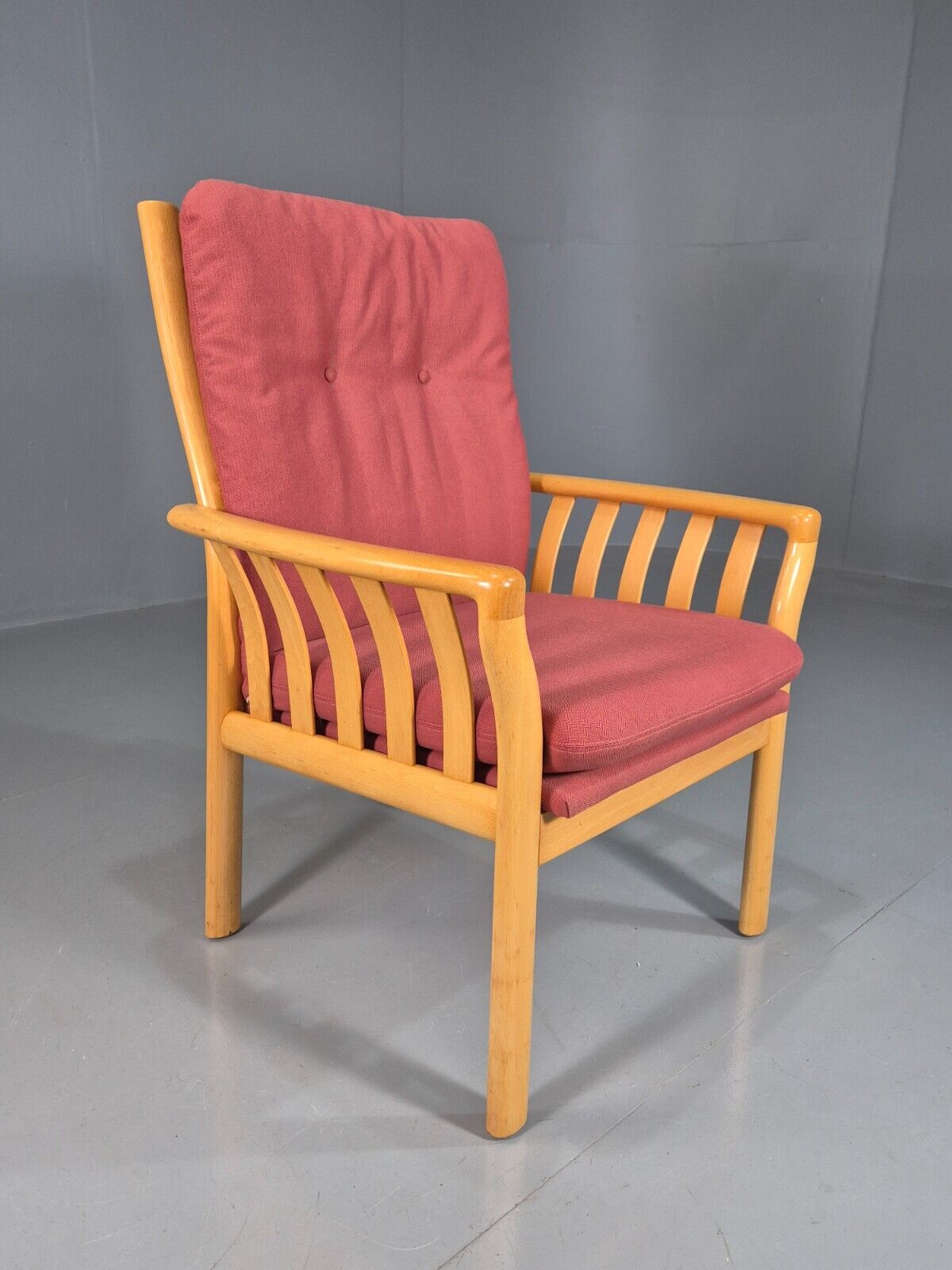 Vintage Danish Lounge Chair Red Cotton Beech Wood Frame 1980s Retro EB7490 MNOR - UKDK FURNITURE