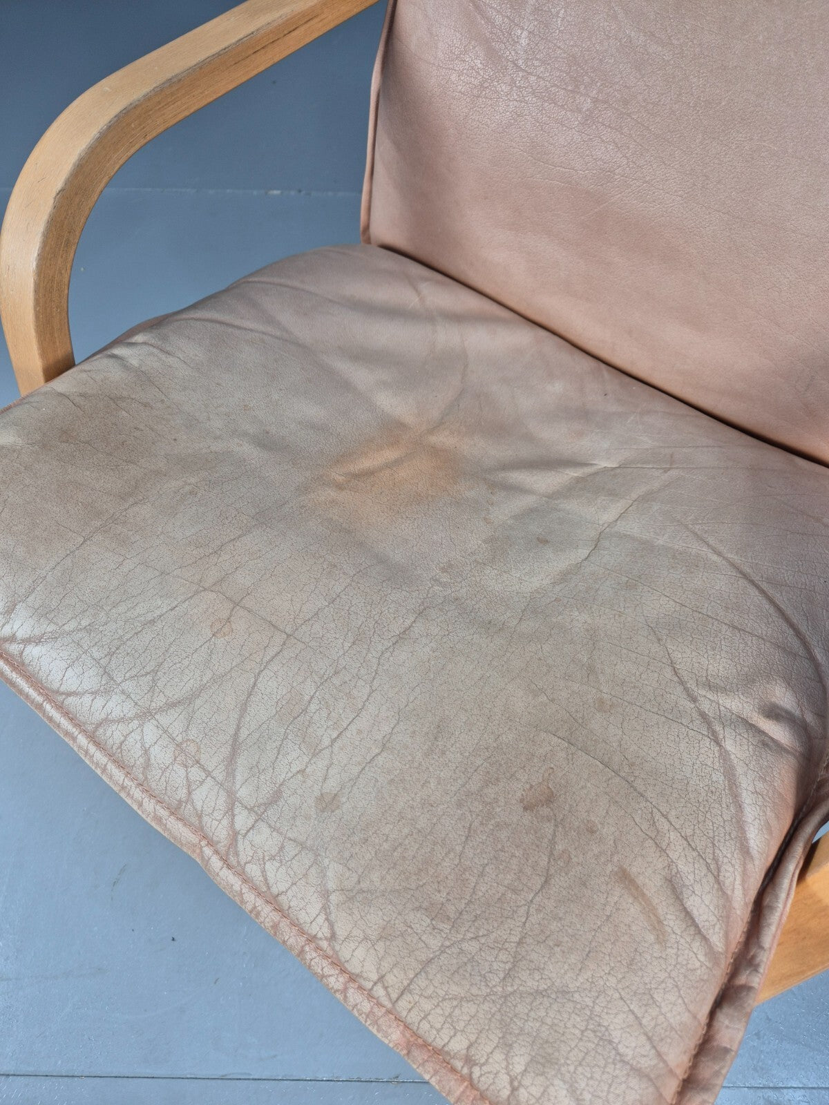 Vintage Stouby Tan Leather and Bentwood Lounge Chair 1980s Retro EB9293 MNOR - UKDK FURNITURE