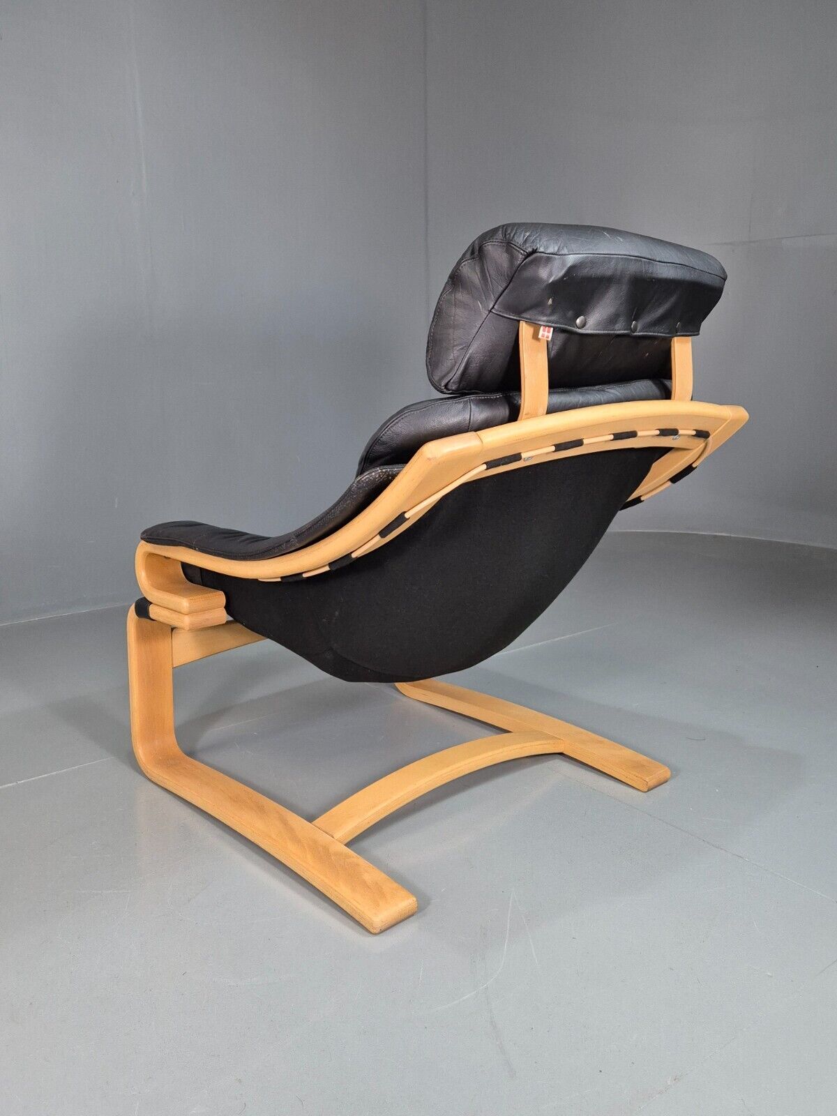 Vintage Danish Lounge Chair Black Leather Bentwood Skippers Retro EB7591 MBEN - UKDK FURNITURE