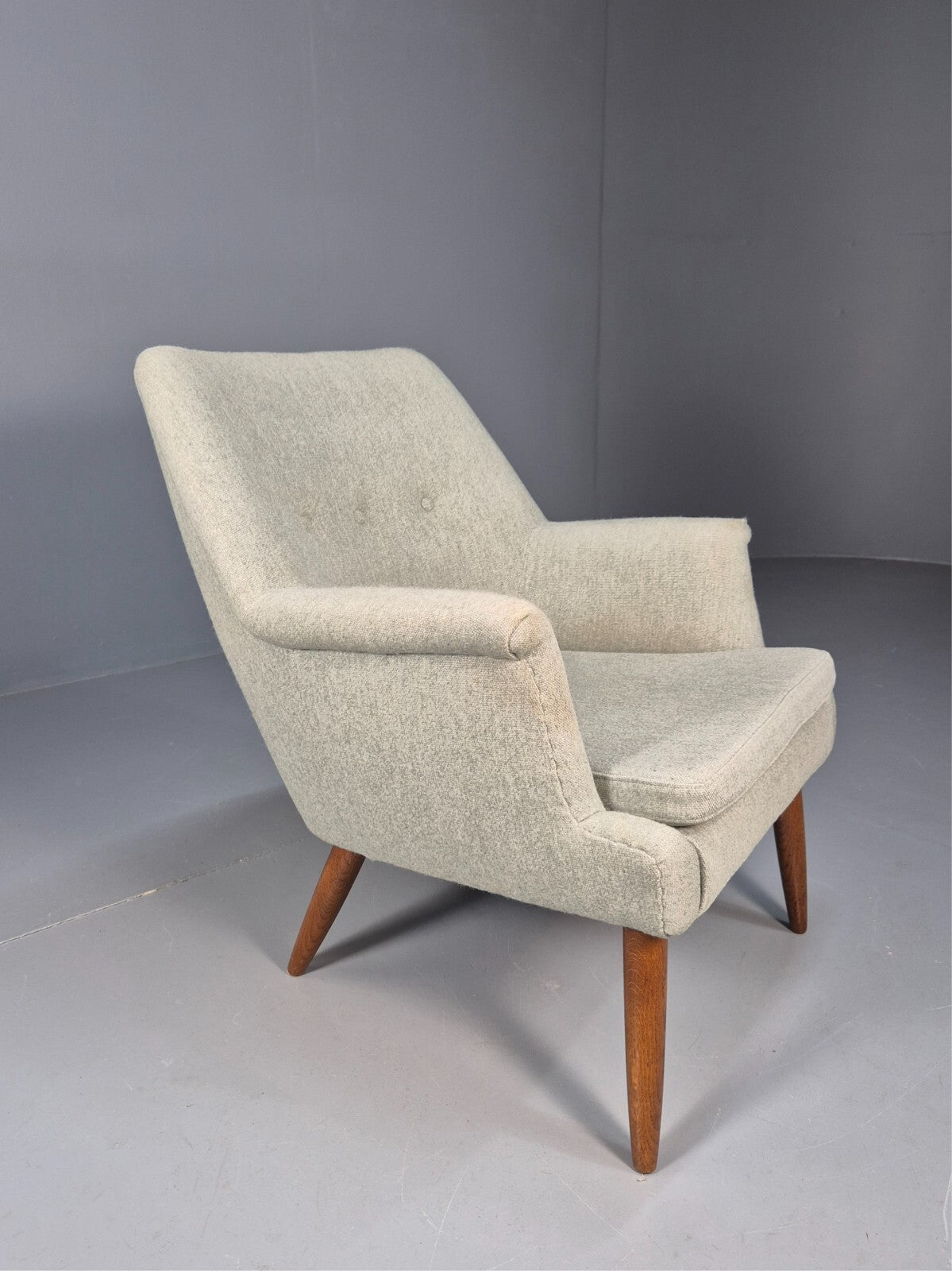Mid Century Danish Chair Light Mint Grey Wool Oak Legs Vintage MNOR - UKDK FURNITURE