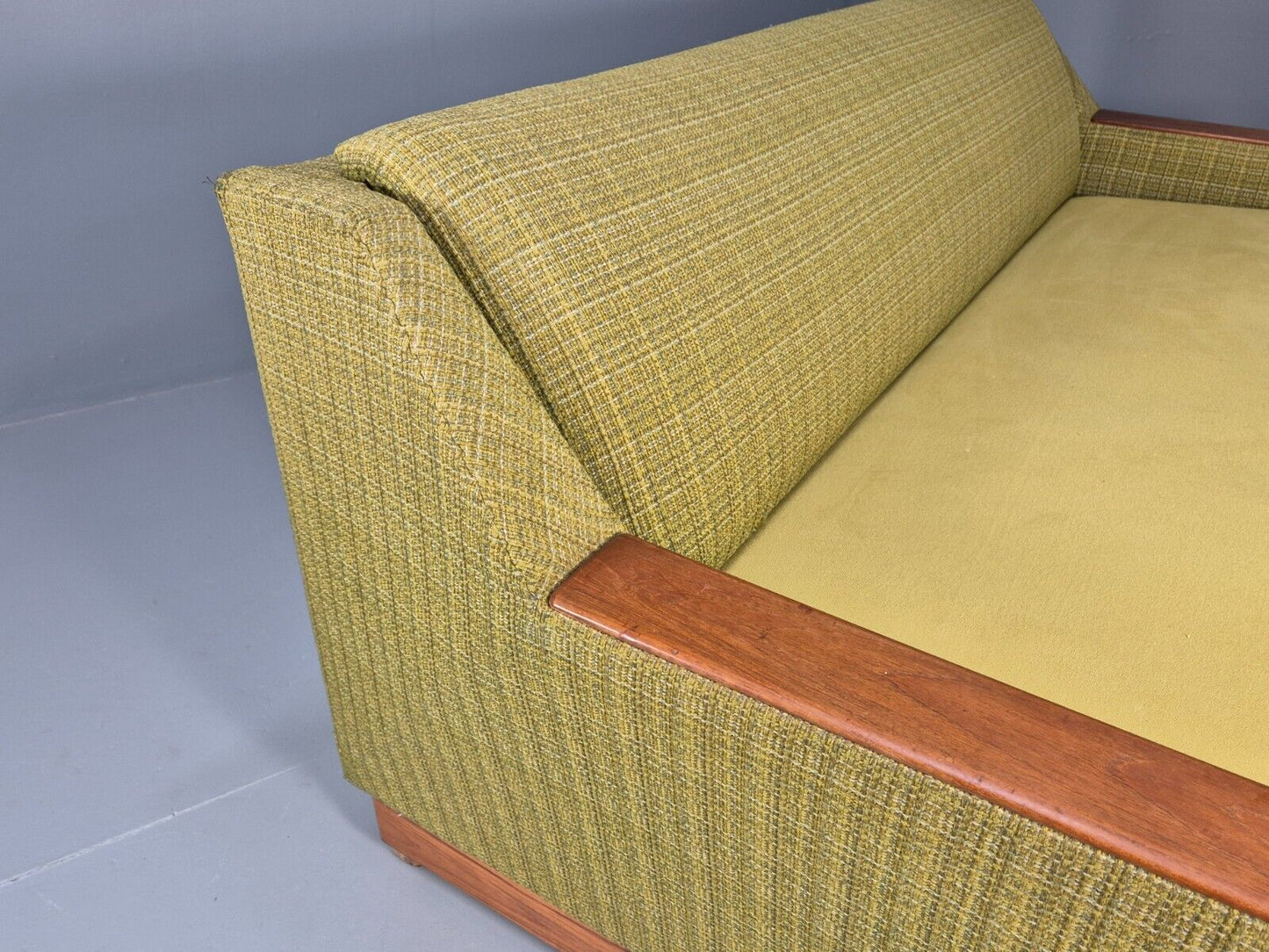 Vintage Danish 2 Seat Sofa Green Wool Teak Arms Retro MCM EB8900 M2SS - UKDK FURNITURE