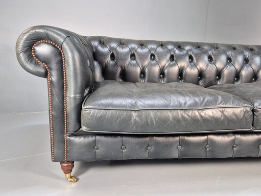 A Vintage Chesterfield Faded Black Leather 3 Seat Quality Build EB9161 VCHE - UKDK FURNITURE