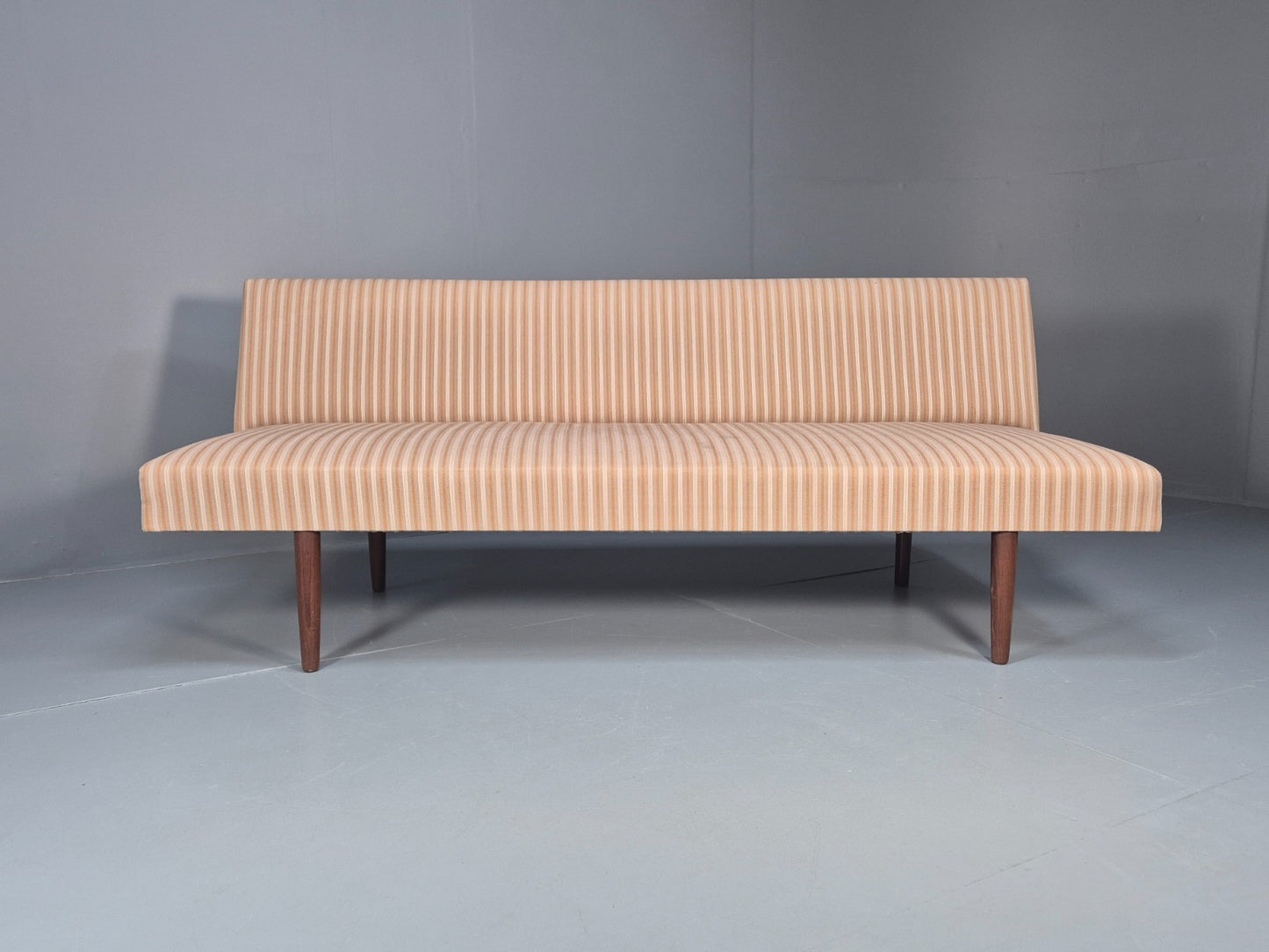 Danish Mid Century Day Bed Teak and Striped Cotton 1960s Retro EB10408 M4SS3