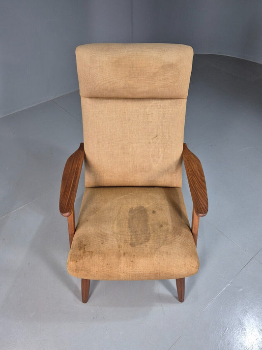 Vintage Danish Lounge Chair Beige Teak frame 1960s Retro MCM EB8210 MNOR - UKDK FURNITURE