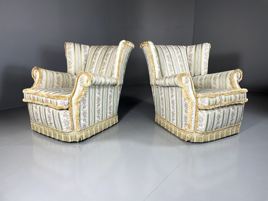 EB5669 Vintage Danish Pair of Armchairs Wingback Floral Print Retro VCLO - UKDK FURNITURE