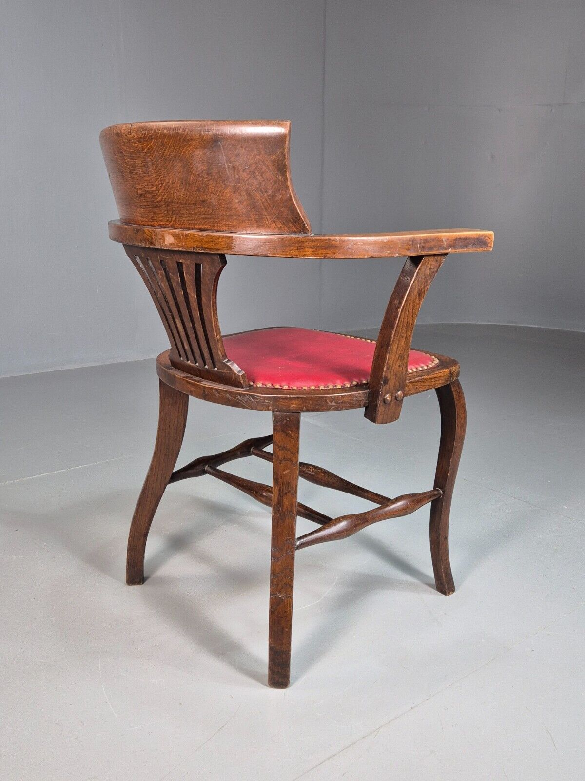 Vintage Elbow Chair Red Leatherette Oak Frame 1950s EB7871a VDIN - UKDK FURNITURE