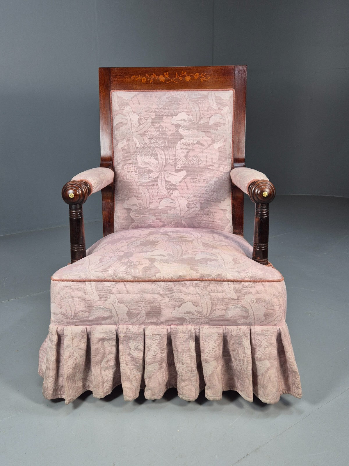 Antique Danish Empire Style Lounge Chair Floral Pink Upholstery EB9039 VCLO - UKDK FURNITURE
