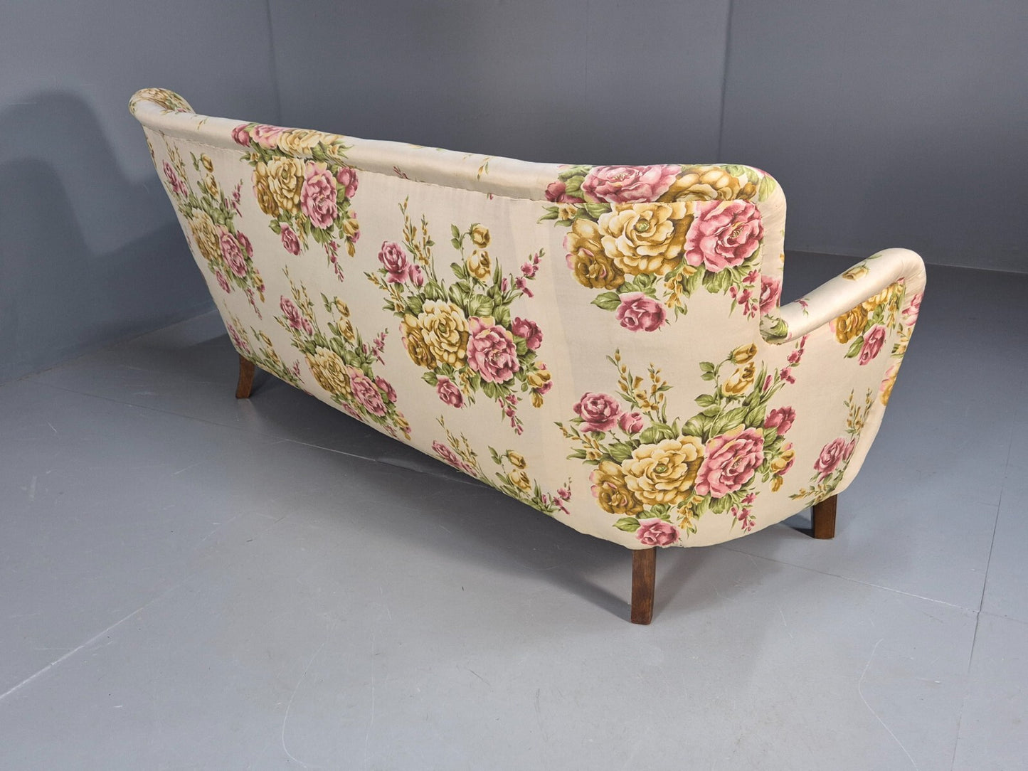 Vintage 3 Seater Sofa Floral Fabric 1950s Mid Century Danish Design EB9542 V3SS - UKDK FURNITURE