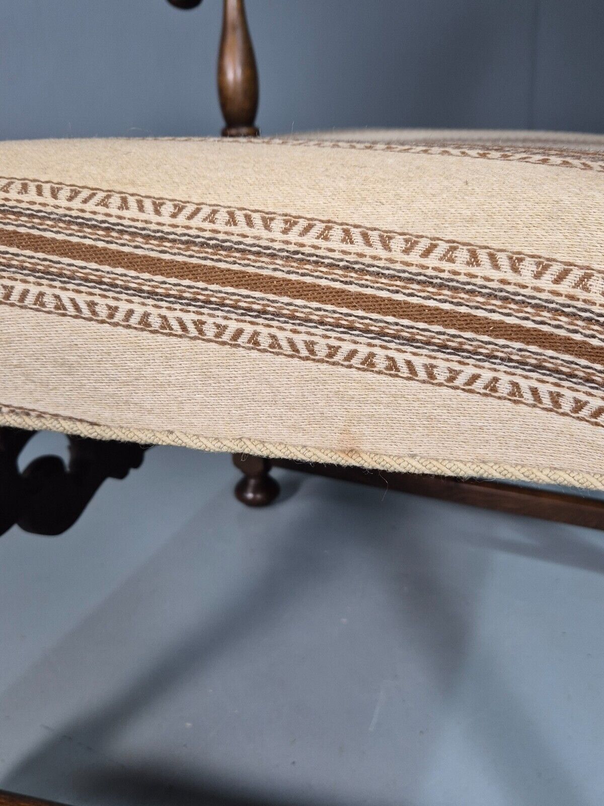 Vintage Danish Elbow Chair Cream Stripe Oak Frame 1950s Repro EB8084 VDIN - UKDK FURNITURE