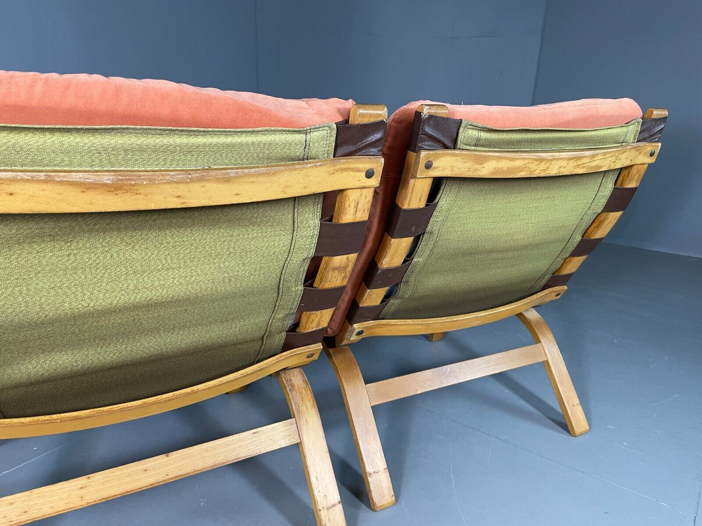 2 Vintage Danish Lounge Chairs Salmon Bentwood Farstrup Retro MCM EB6636 MNOR - UKDK FURNITURE
