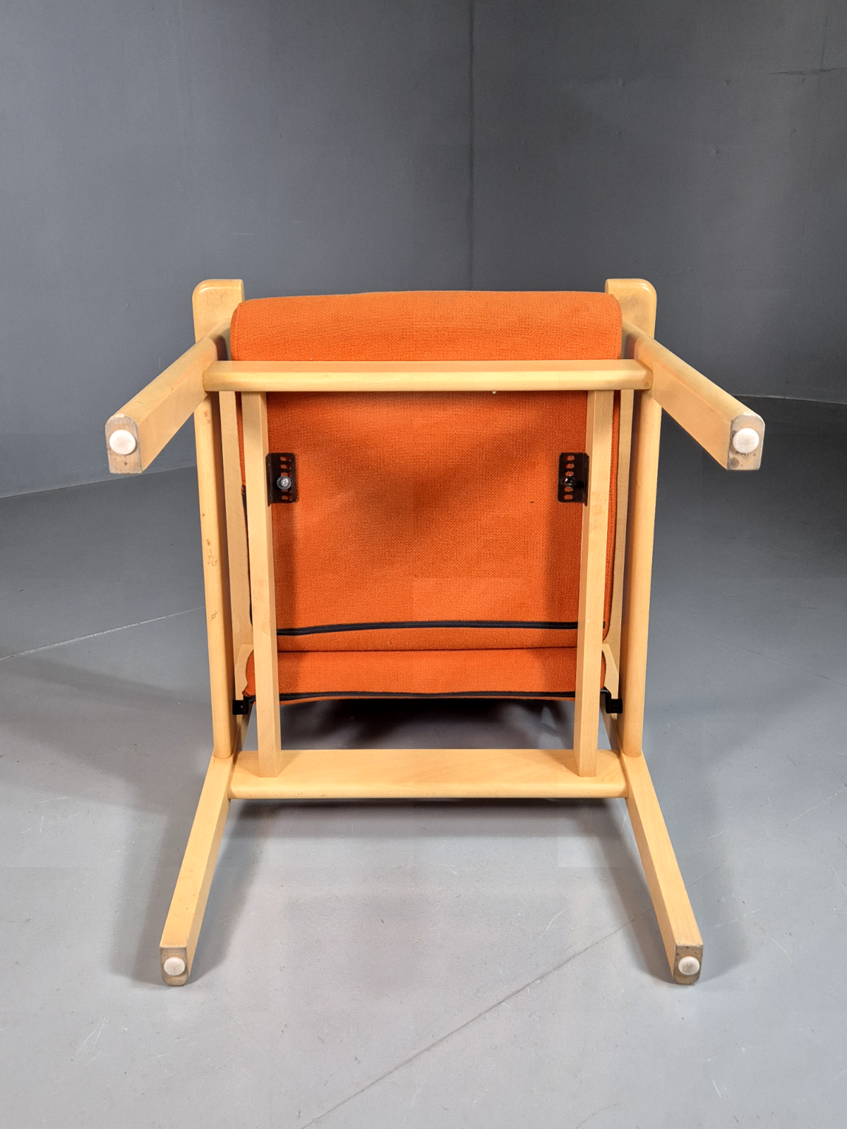 Vintage Danish Elbow Chair Orange Wool Beech Frame 1980s Retro EB7198 MNOR - UKDK FURNITURE