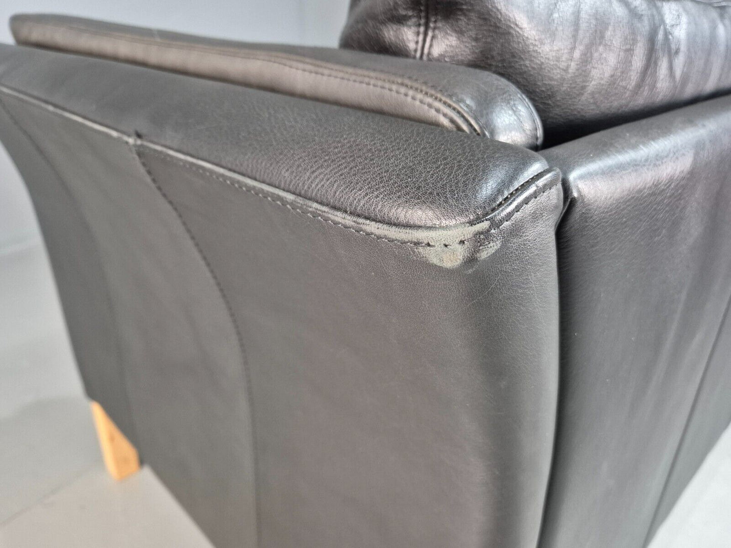 Vintage Danish Two Seat Sofa Faded Black Leather 1980s Retro MCM EB8168 M2SS - UKDK FURNITURE