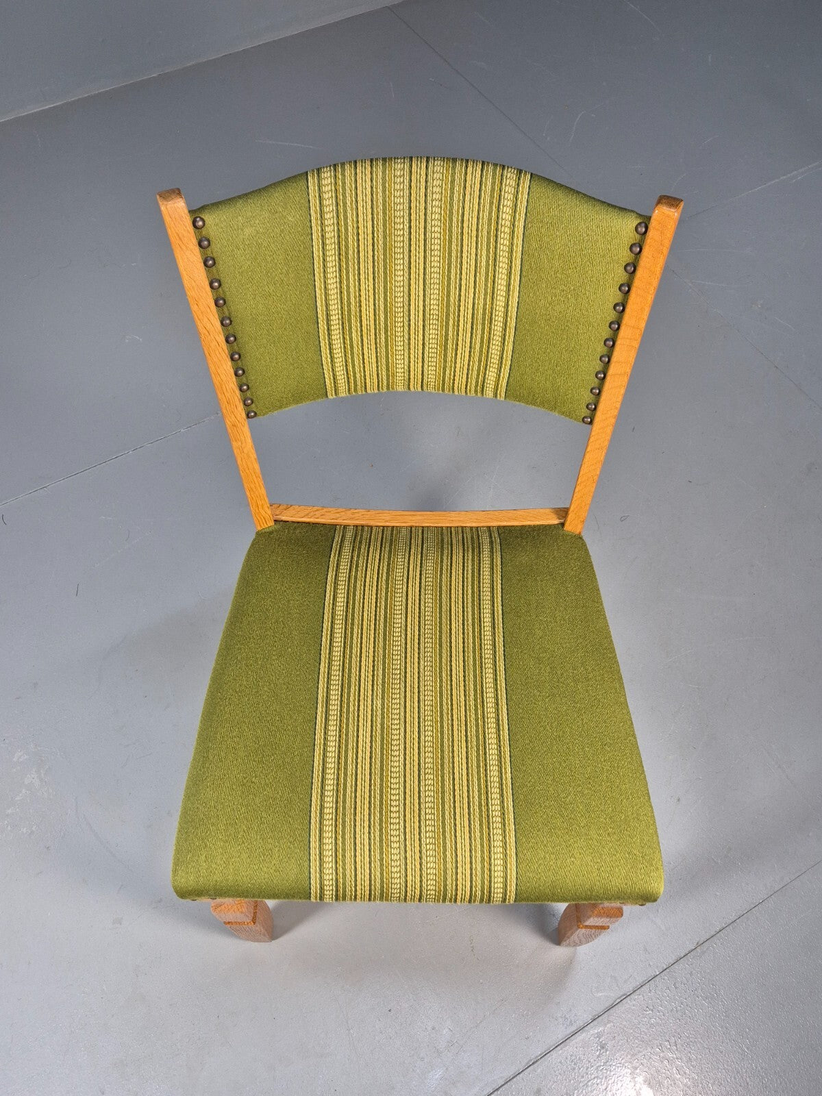 6 Kjaenulf Oak Danish Dinning Chairs Green Stripe Upholstery 1970s EB9536 MDIN - UKDK FURNITURE
