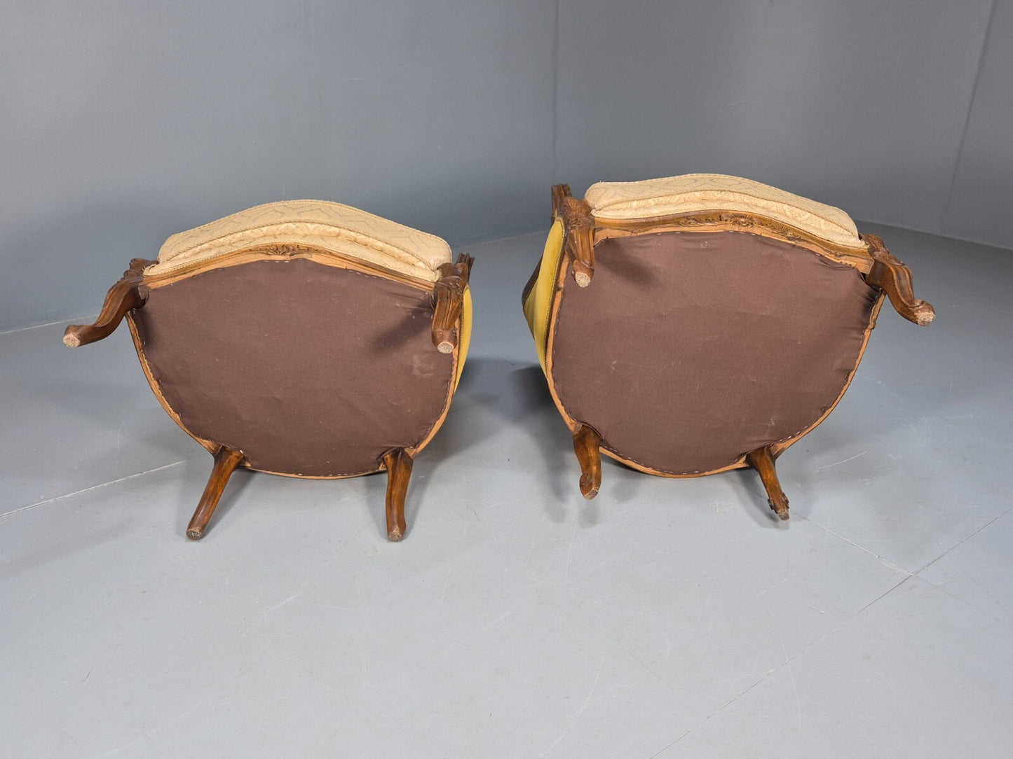 High and Low Back Danish Antique Rococo Style Lounge Chairs Damask EB9036 VCLO - UKDK FURNITURE