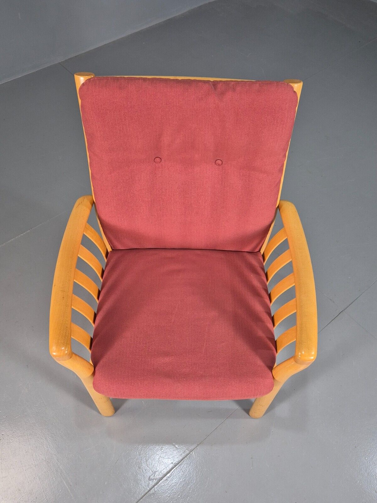 Vintage Danish Lounge Chair Red Cotton Beech Wood Frame 1980s Retro EB7490 MNOR - UKDK FURNITURE
