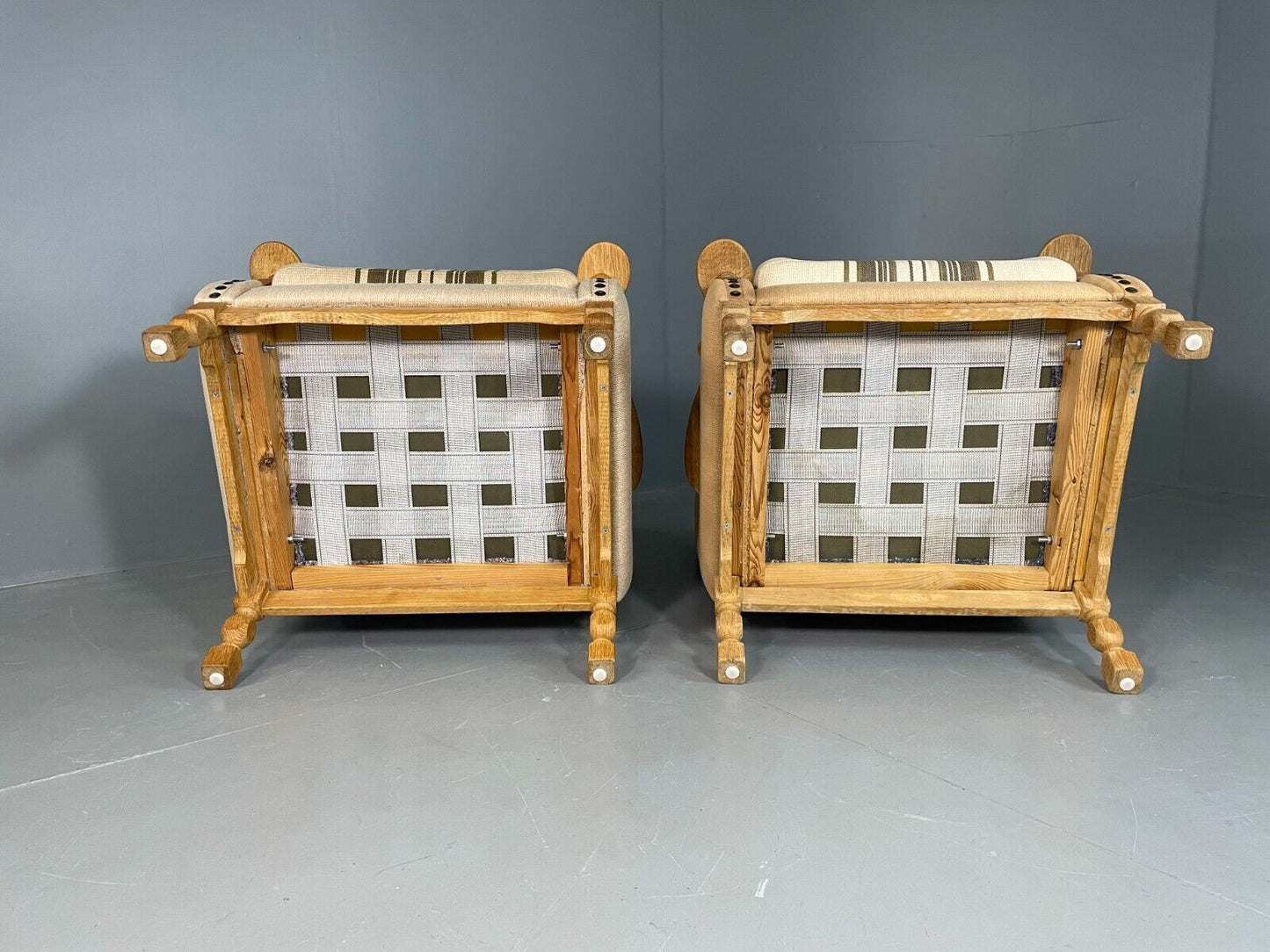 2 Vintage Danish Lounge Chairs Oak Frame Cream Wool Kjaernulf Retro EB6689 MNOR - UKDK FURNITURE