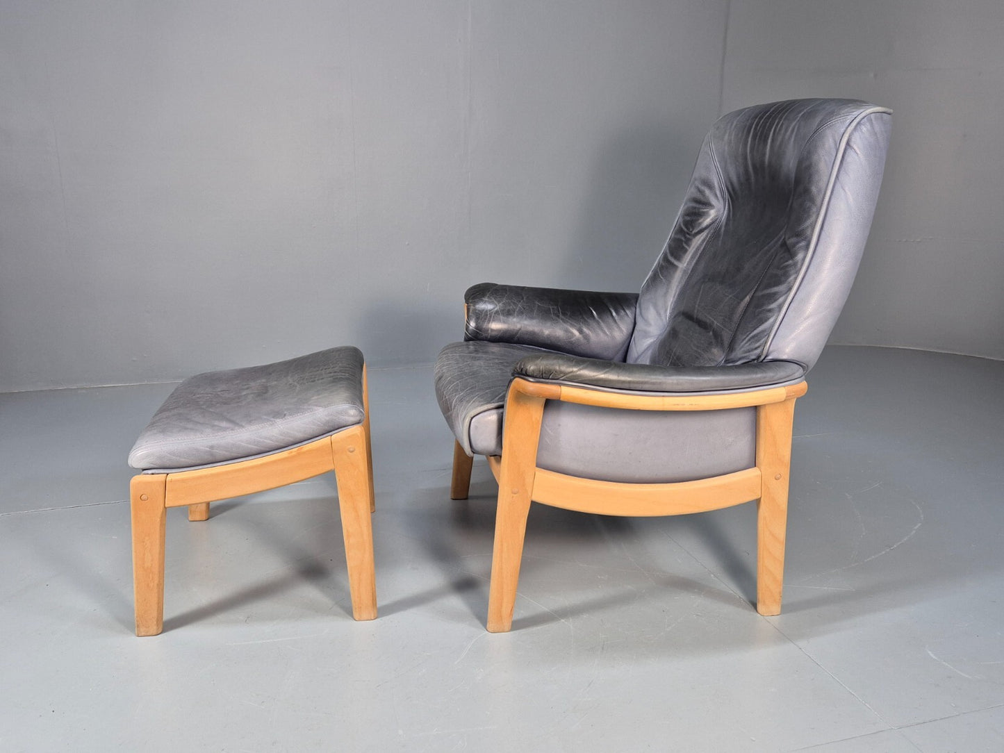 Mogens Hansen Leather Chair and Footstool Vintage Danish Design 1990 EB9270 MNOR - UKDK FURNITURE