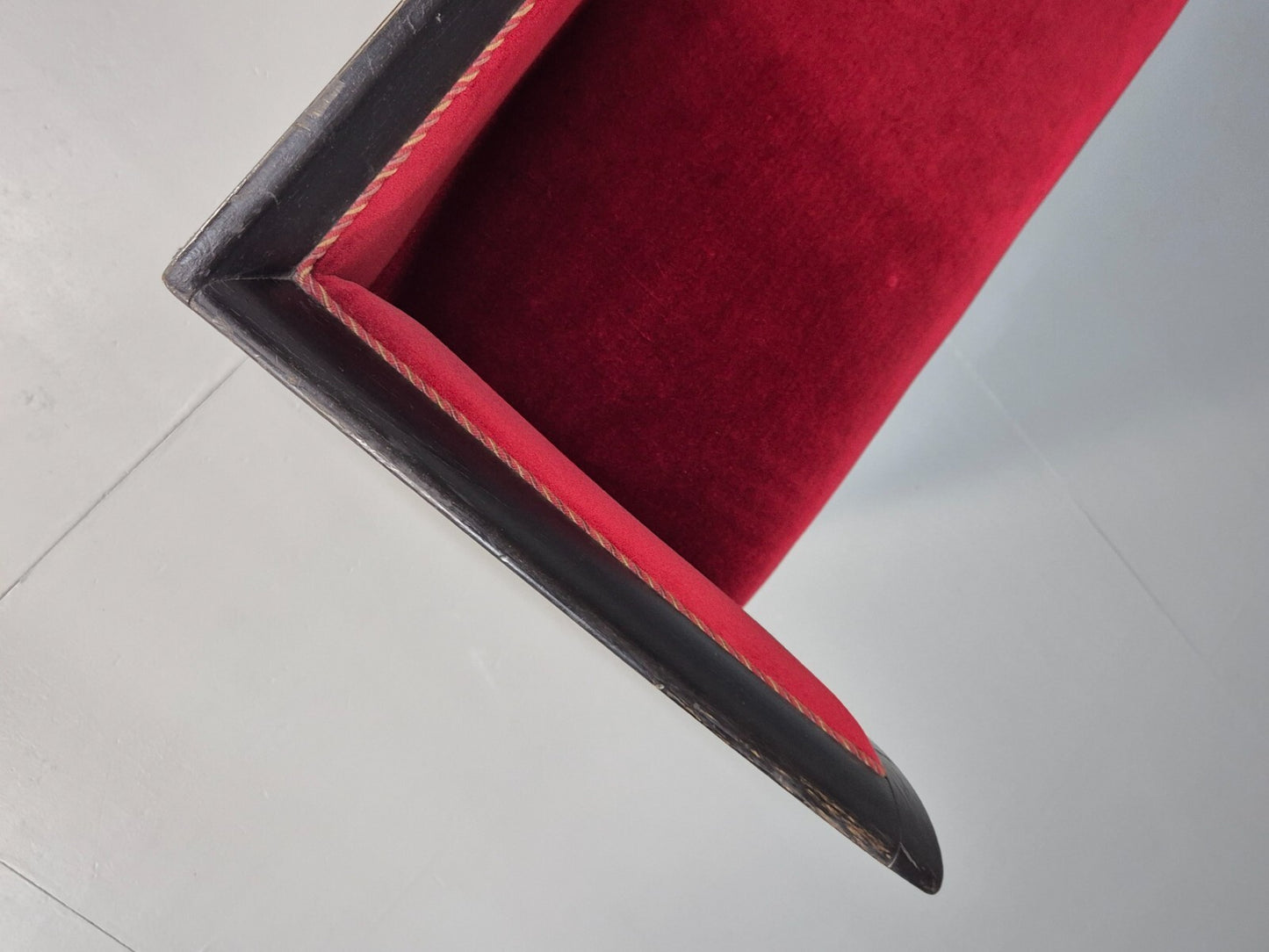 Vintage Danish Empire Style Sofa Red Velour Black Frame 1940s EB9632 V2SS - UKDK FURNITURE