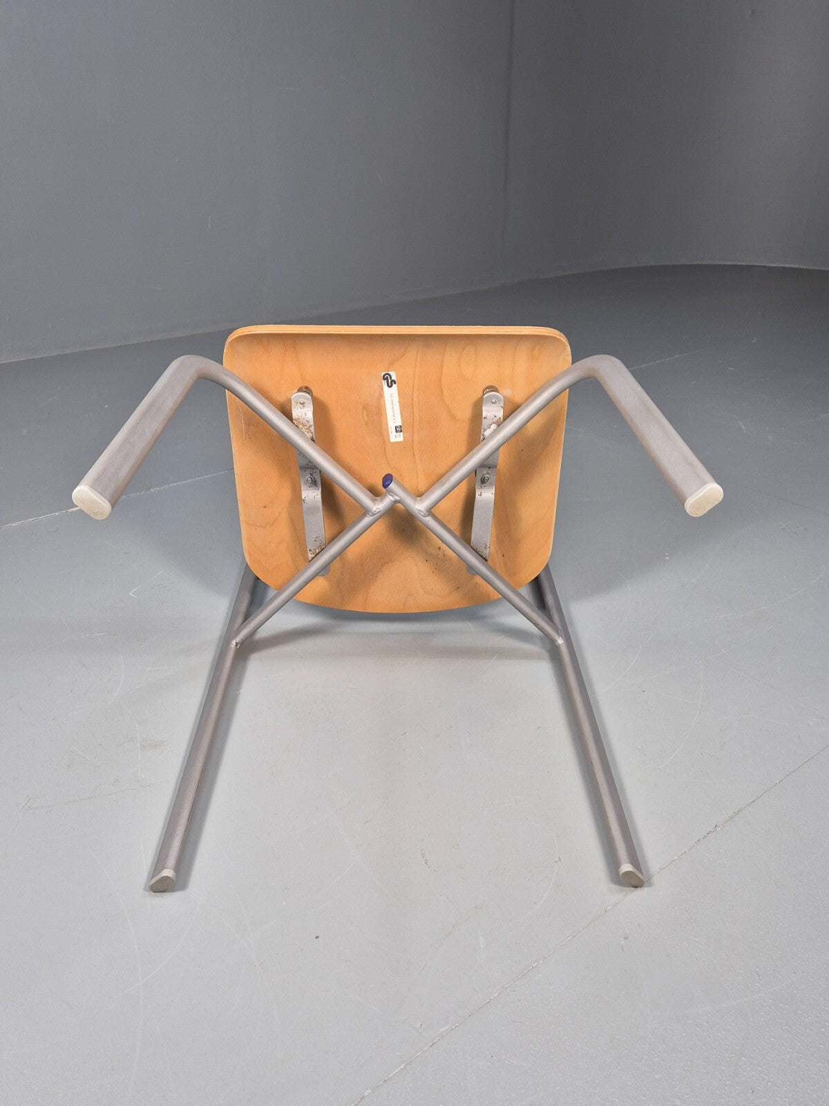 Vintage Danish Industrial Chair Grey Metal Frame Plywood Seat Retro EB9479 MSTA - UKDK FURNITURE