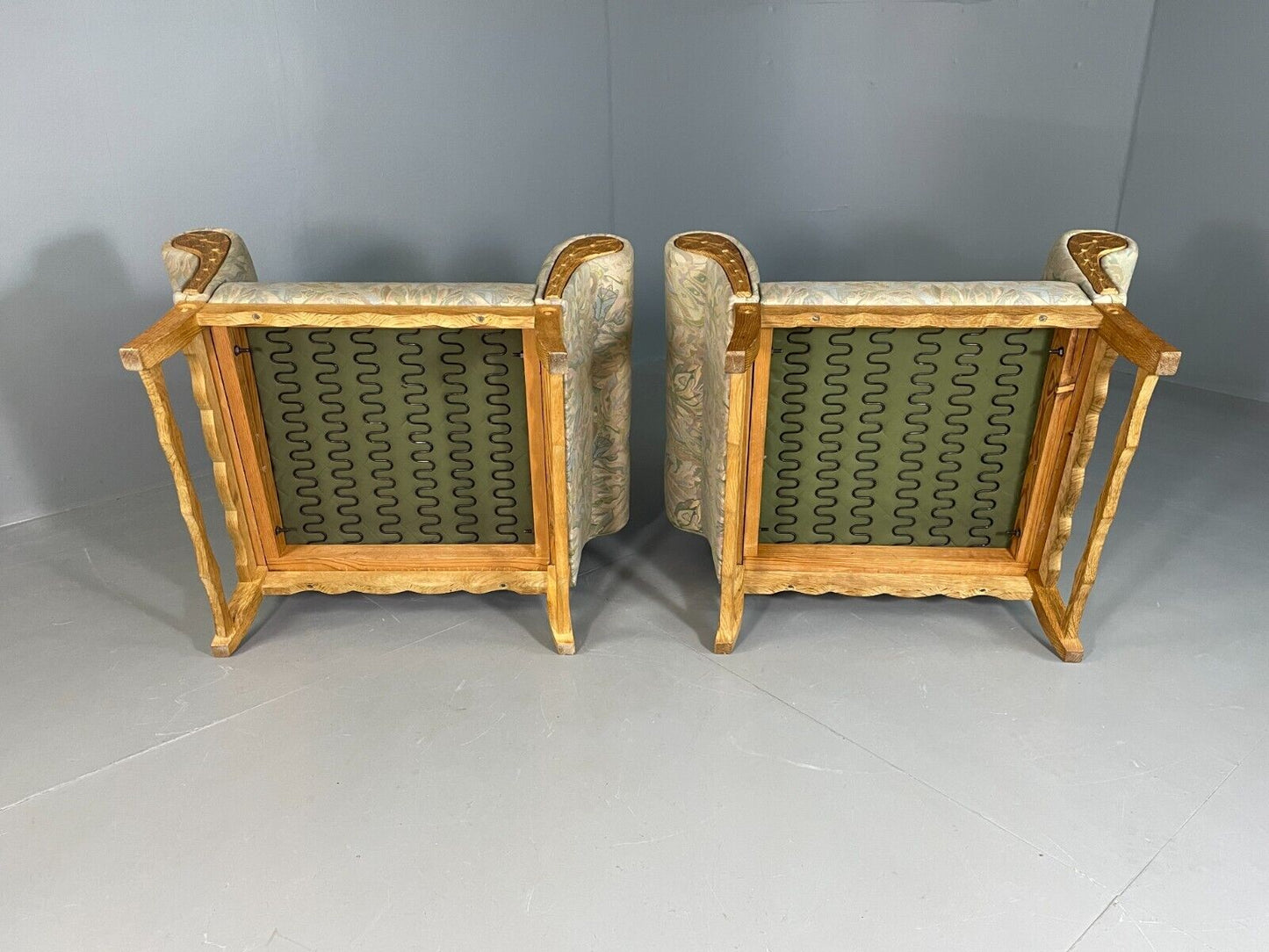 2 Vintage Danish lounge chairs Kjaernulf Oak Floral Cotton Retro EB6749 MNOR - UKDK FURNITURE