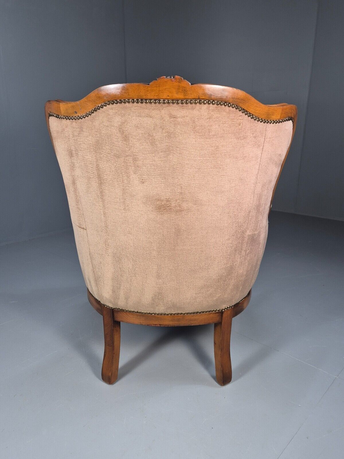 Vintage Danish Lounge Chair Beige Velour Beech Antique French Style EB8930 VCLO - UKDK FURNITURE