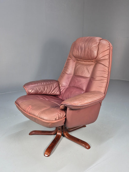 Vintage Danish Leather Swivel and Recline Lounge Chair 1980s Retro EB9275 MSWI - UKDK FURNITURE