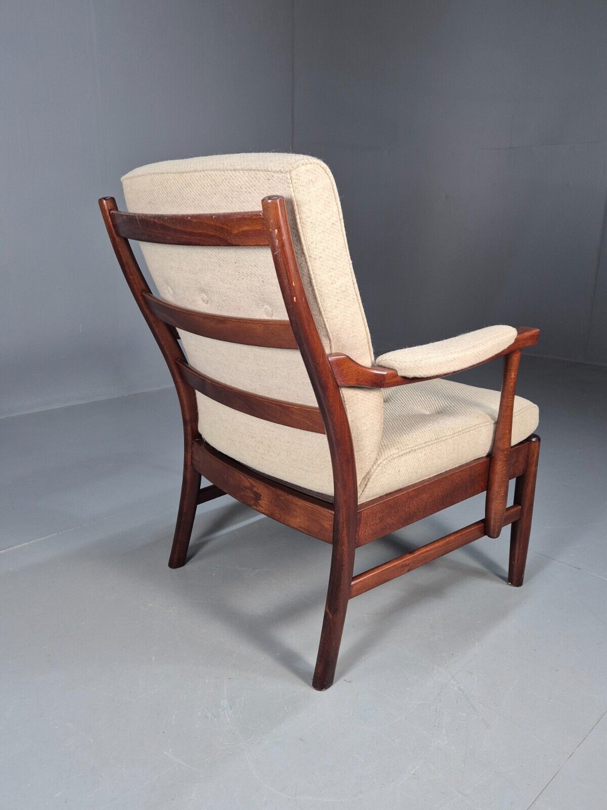 Vintage Danish Lounge Chair Beige Wool Wood Frame 1970s Retro EB8539 MNOR - UKDK FURNITURE