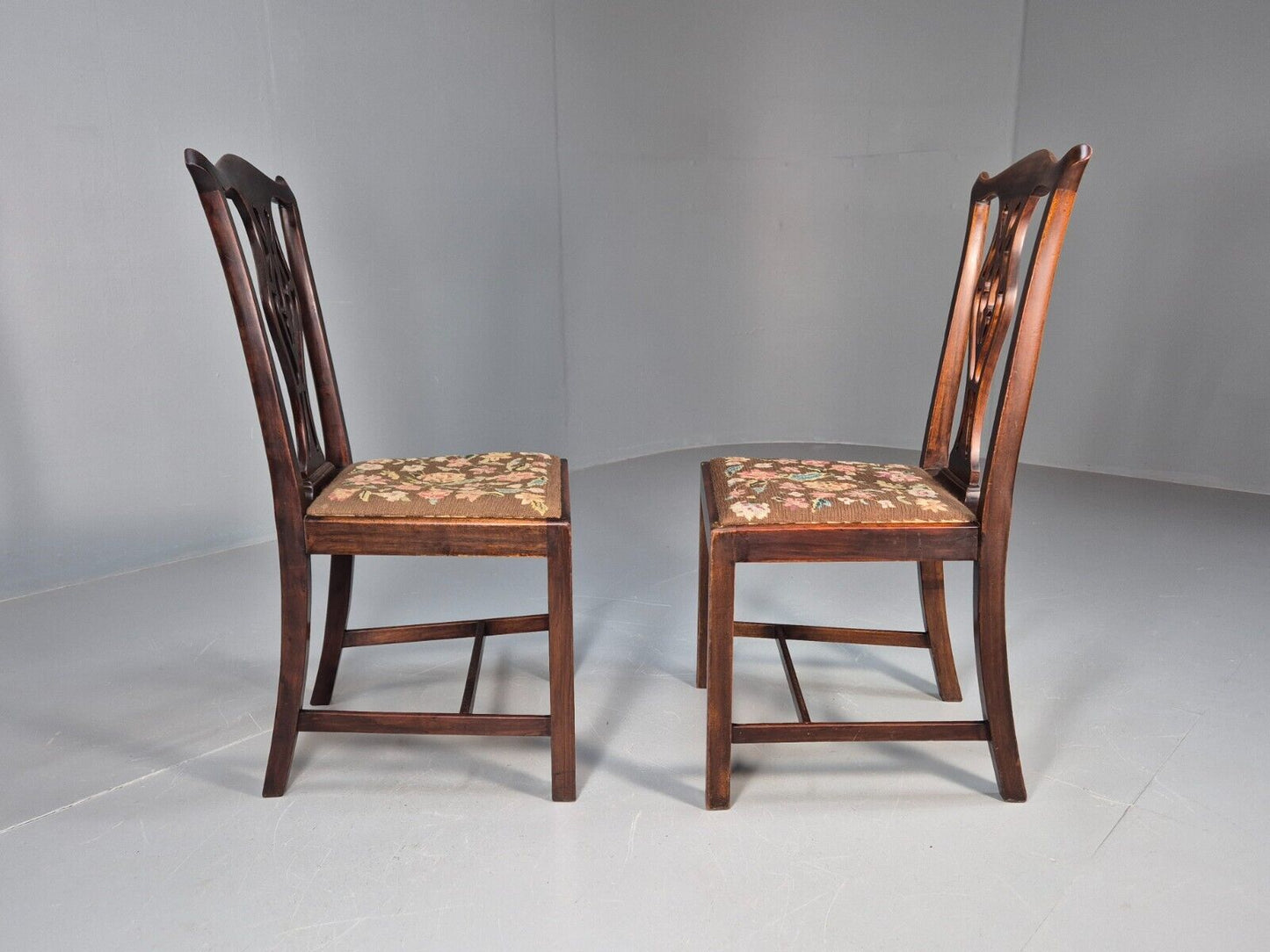 2 Antique Georgian Style Dining Chairs Mahogany Chippendale Style EB9147 VDIN - UKDK FURNITURE