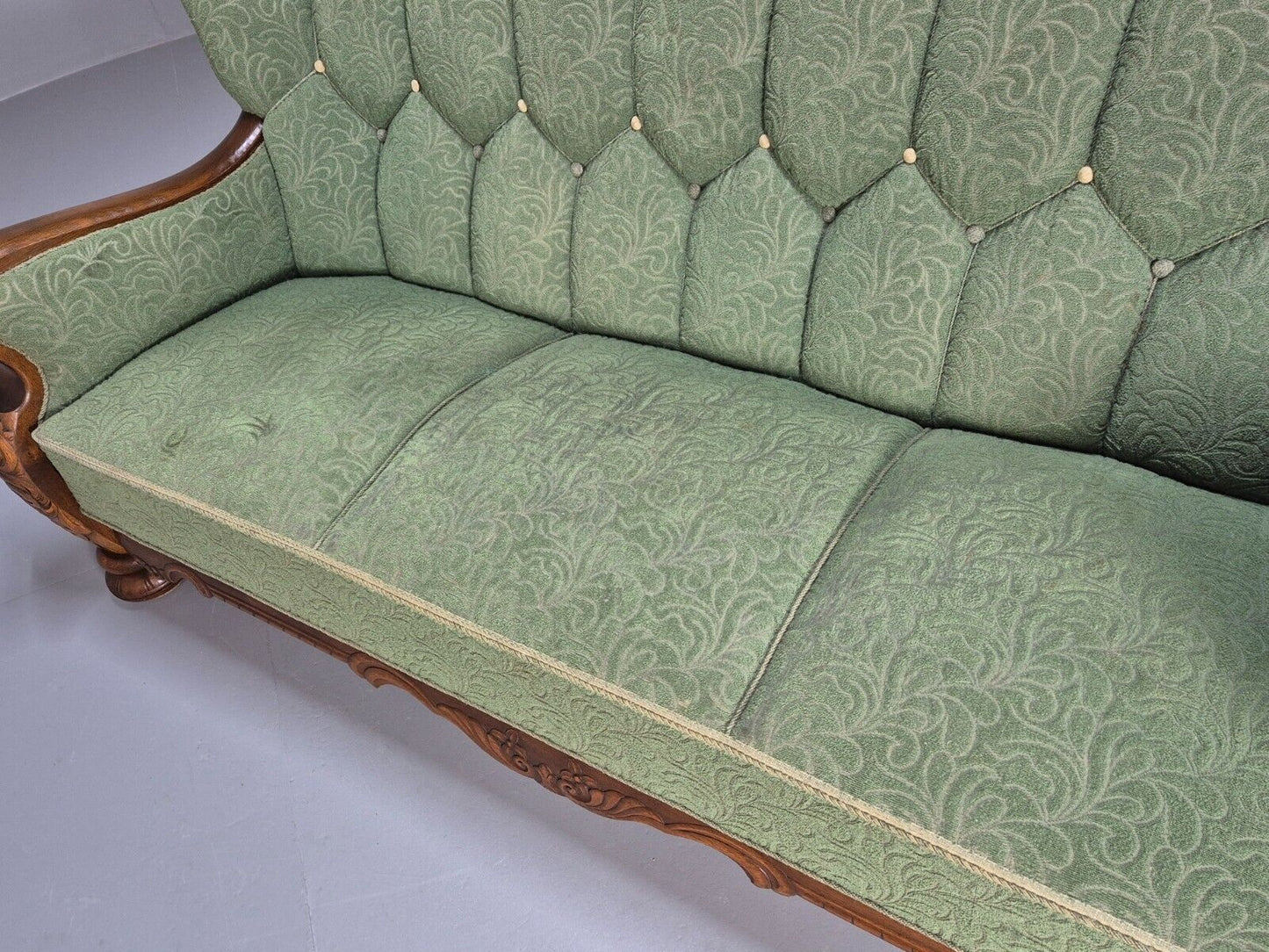 Vintage Danish Art Deco Sofa Oak Frame Green Moquette 1940s Antique EB8953 V3SS - UKDK FURNITURE