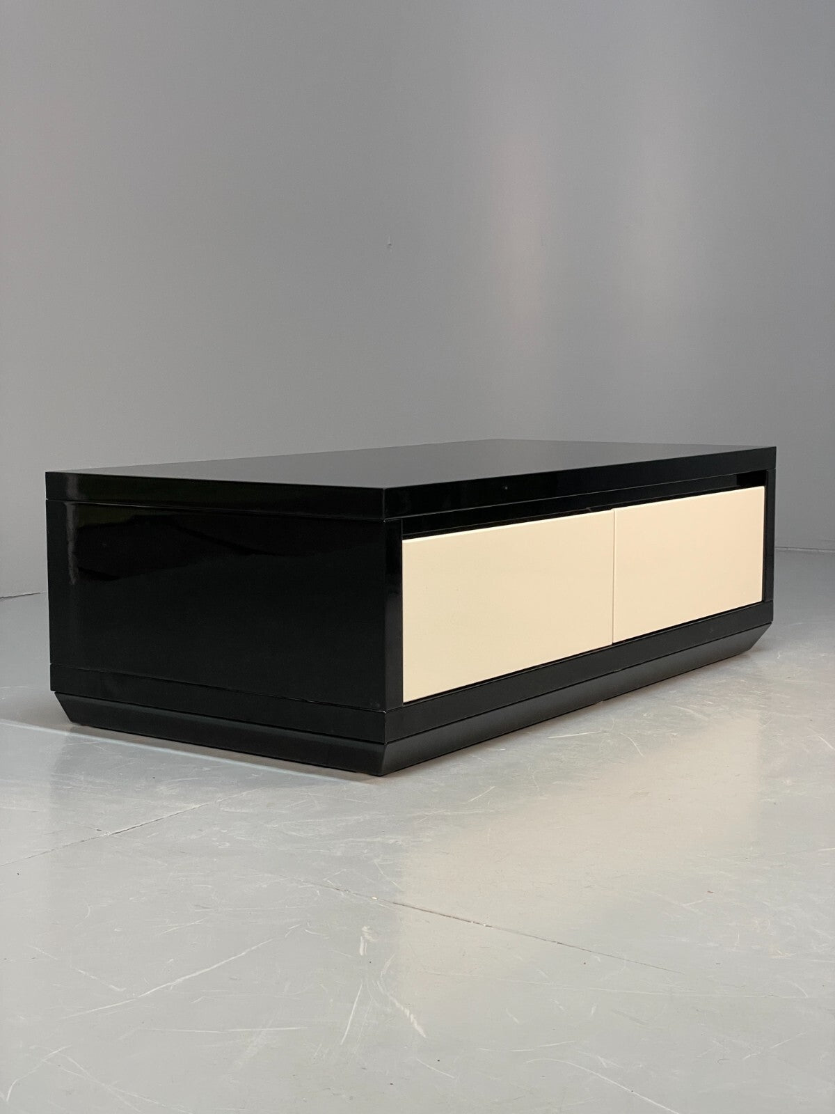 Italian Gloss Black & Off White 1980s Style Tv Unit With Drawers EB8686 MWOO - UKDK FURNITURE