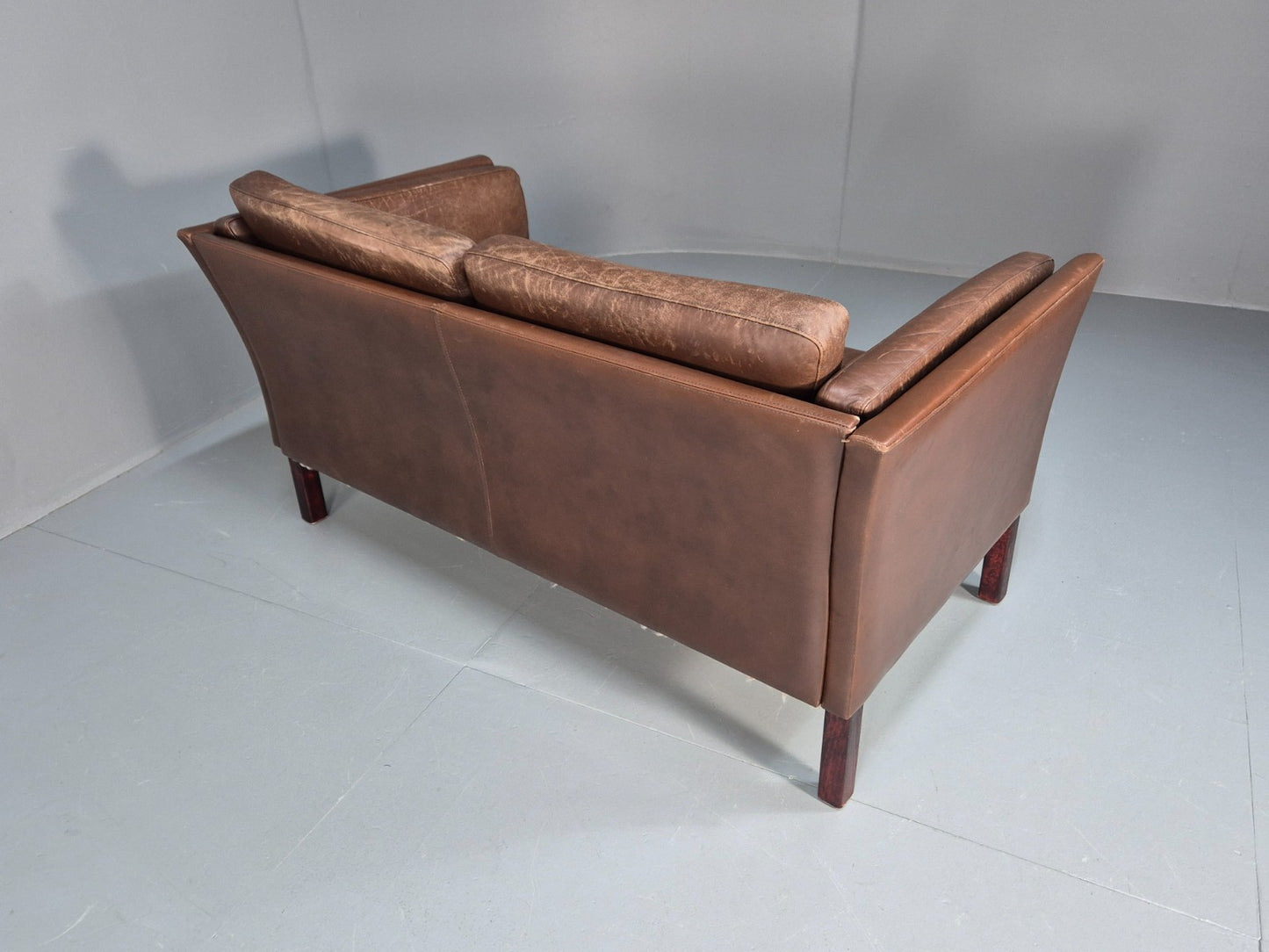 Vintage Danish Two Seater Sofa Brown Leather Mid Century Design 70s EB10070 M2SS15