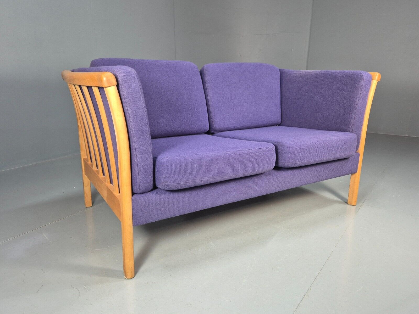 Vintage 2 Seat Sofa Purple Wool Beech End Stouby 1980s Retro MCM EB8575 M2SS - UKDK FURNITURE