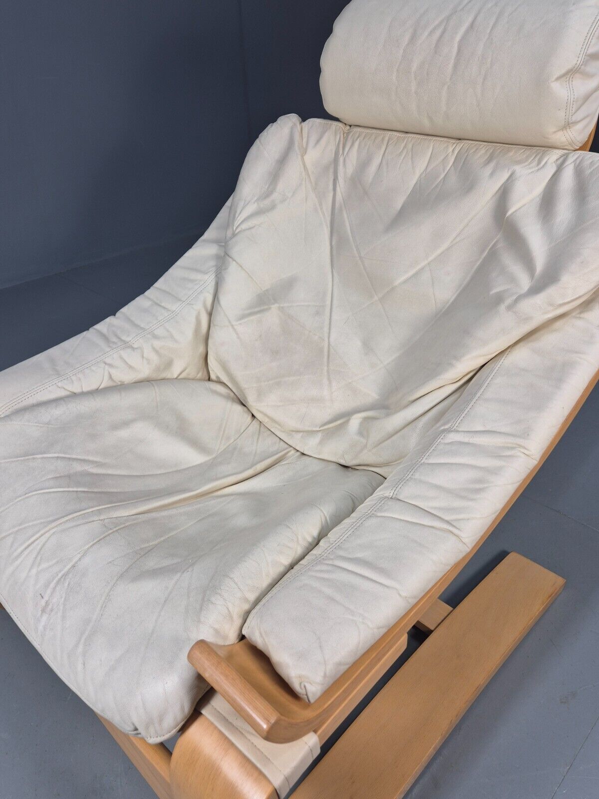 Vintage Swedish Lounge Chair Cream Leather Bentwood Krokken 1970 MCM EB8510 MBEN - UKDK FURNITURE