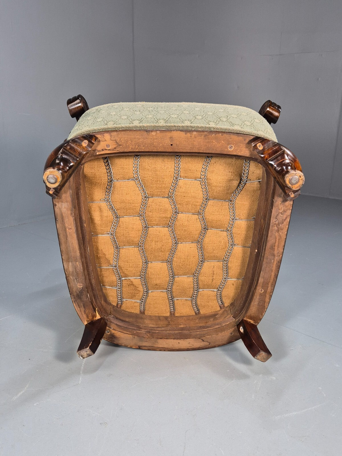 Antique Mahogany Shell Back Cream And Green Armchair Floral Pattern EB9531 VCLO - UKDK FURNITURE