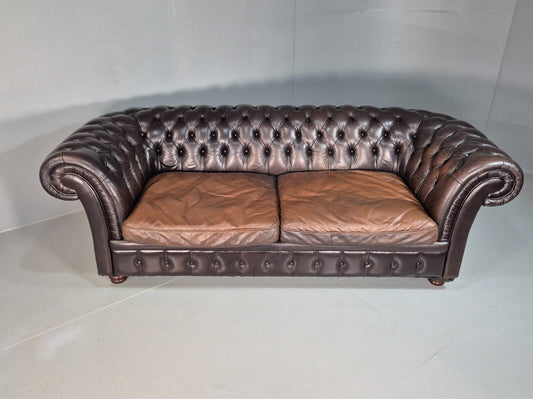 Vintage 3 Seat Chesterfield Sofa Brown Leather Deep Buttoned EB8172 VCHE - UKDK FURNITURE