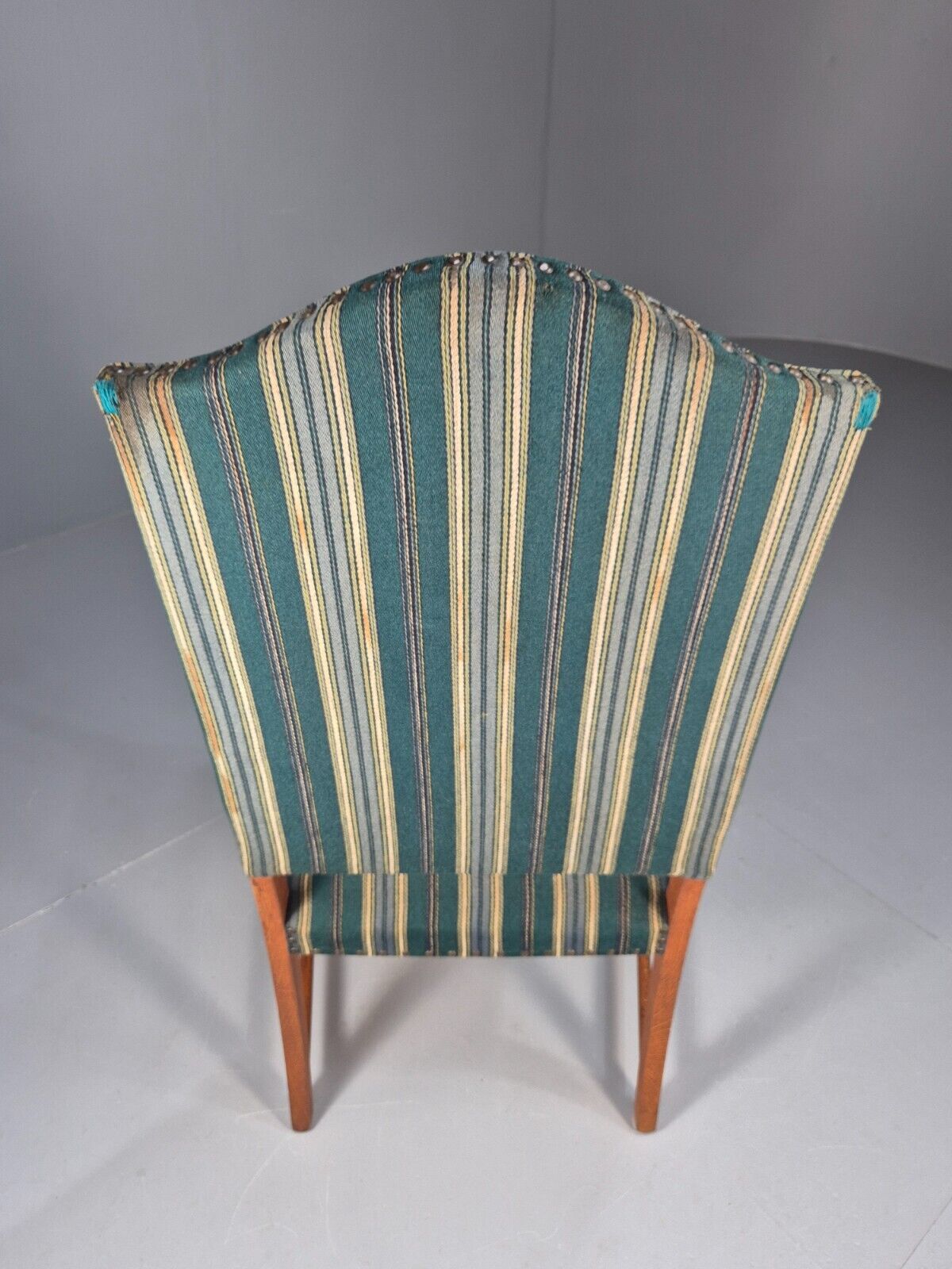 A Vintage Danish Baroque Style Armchair Green Wool Stripe Oak Frame EB9002 VCLO - UKDK FURNITURE