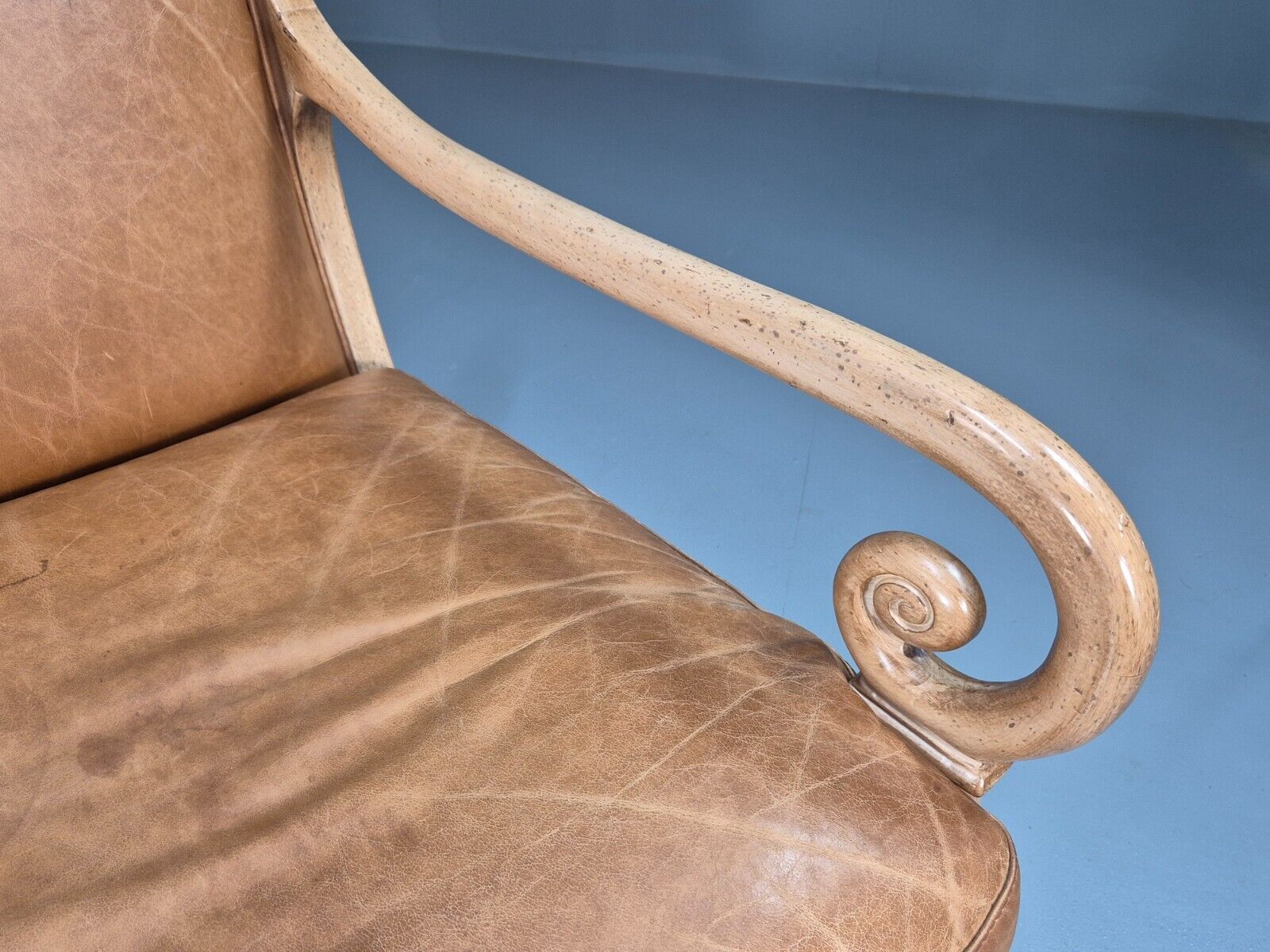2 Vintage Lounge Chairs Tan Leather Cream Wood Frame Antique Style EB9028 VLEA - UKDK FURNITURE