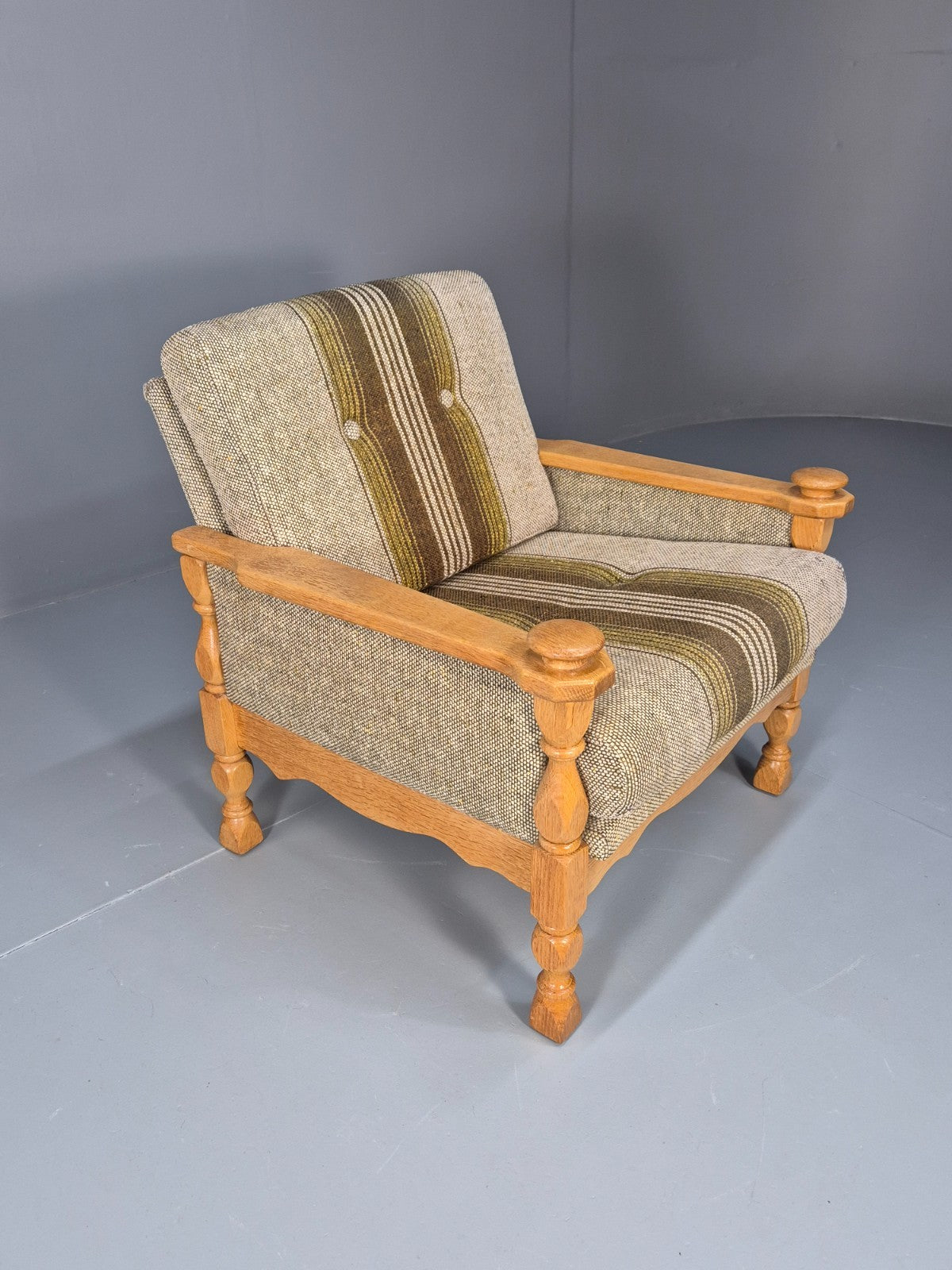Vintage Danish Kjaernulf Style Oak and Wool Lounge Chair 1970s EB9714 MNOR - UKDK FURNITURE