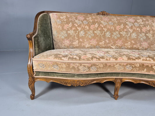 Vintage Danish Rococo Style Settee 3 Seat Green and Brown Floral EB9553 V3SS - UKDK FURNITURE