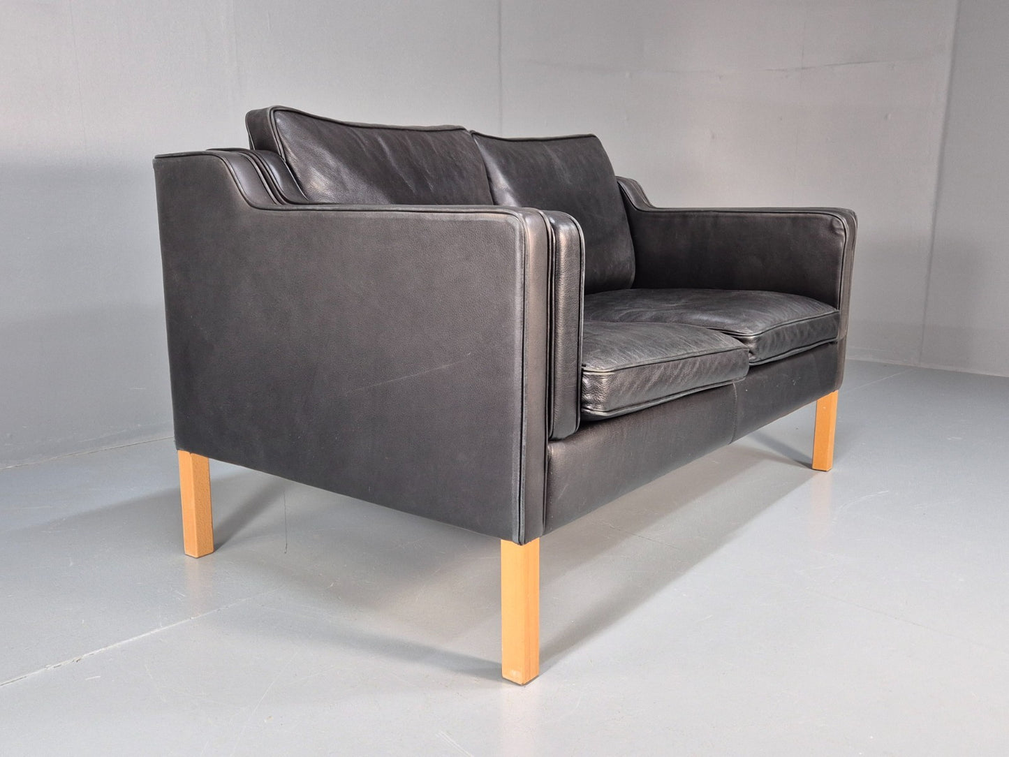 Mid Century Stouby Eva Two Seater Sofa Vintage Danish Black Leather EB10108 M2SS13