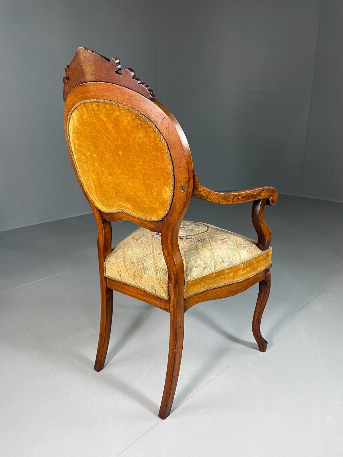 Vintage Danish Fauteuil Chair Mahogany Floral Tapestry Antique EB6453 VCLO - UKDK FURNITURE