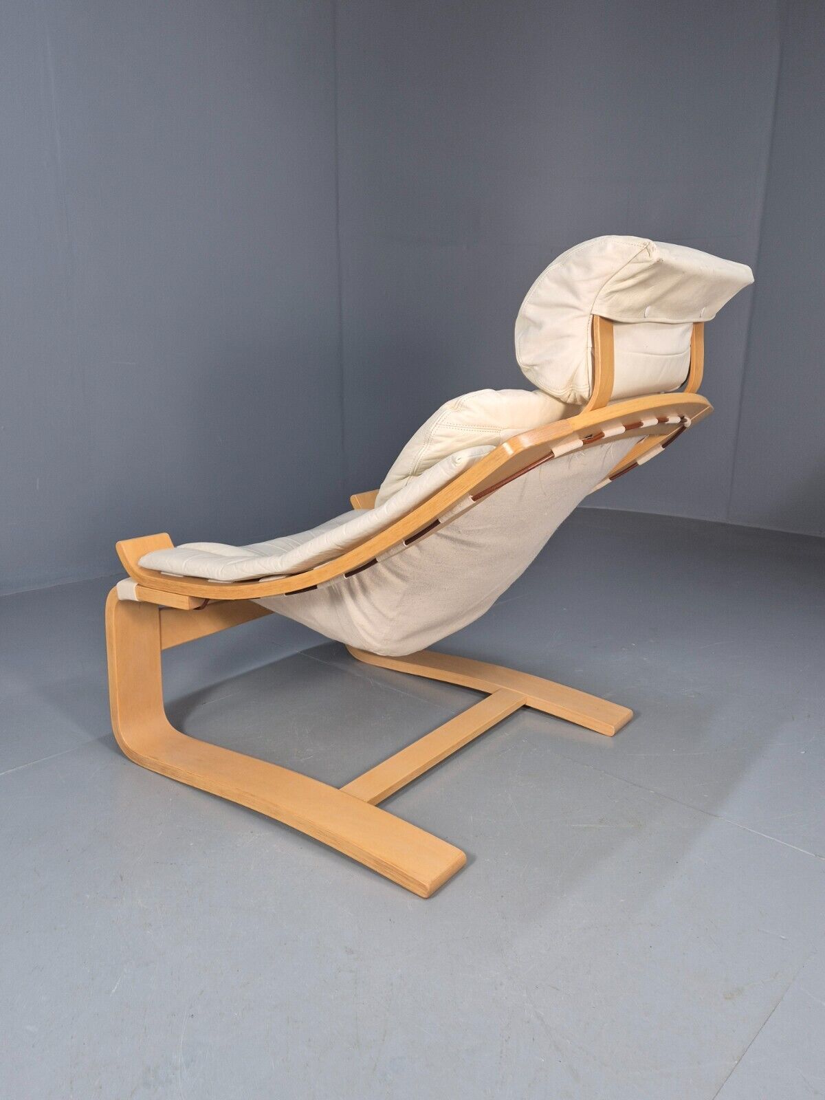 Vintage Swedish Lounge Chair Cream Leather Bentwood Krokken 1970 MCM EB8510 MBEN - UKDK FURNITURE