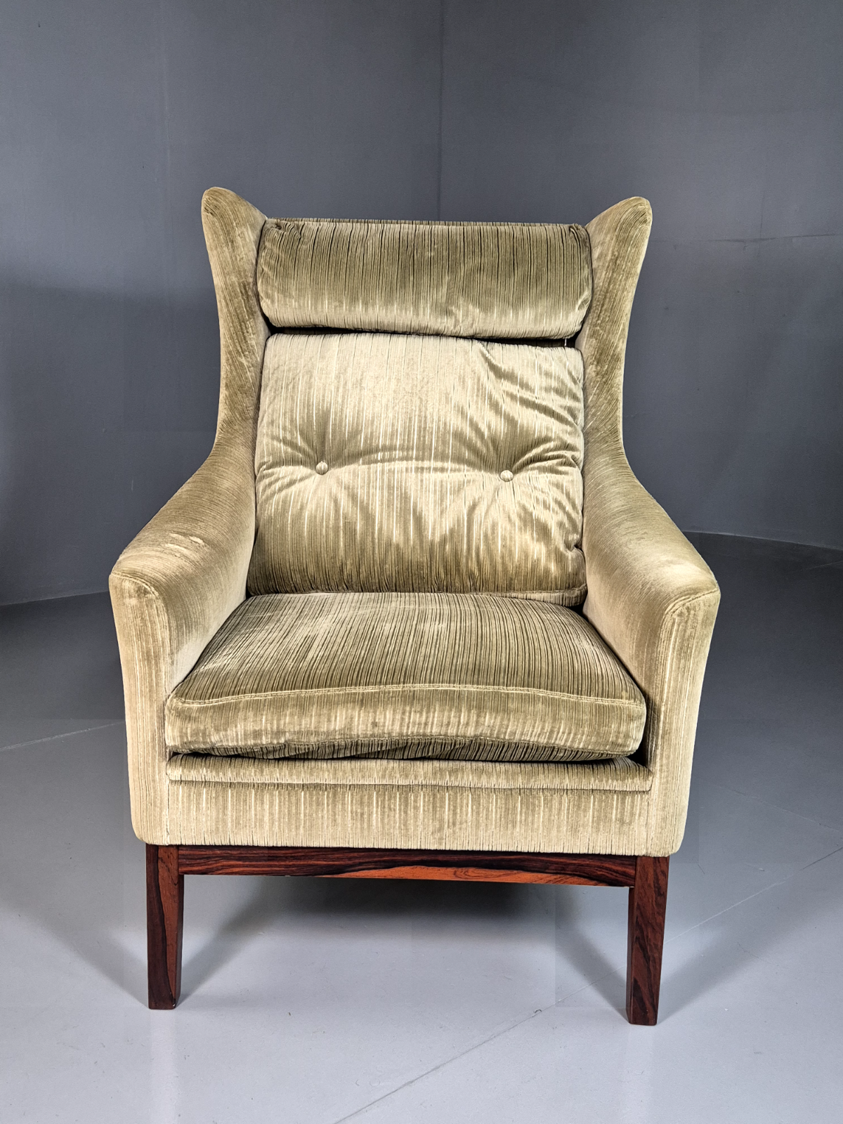 Vintage Swedish Wingback Chair Green Rosewood Bender Ikea 1960s MCM EB6997 MNOR - UKDK FURNITURE