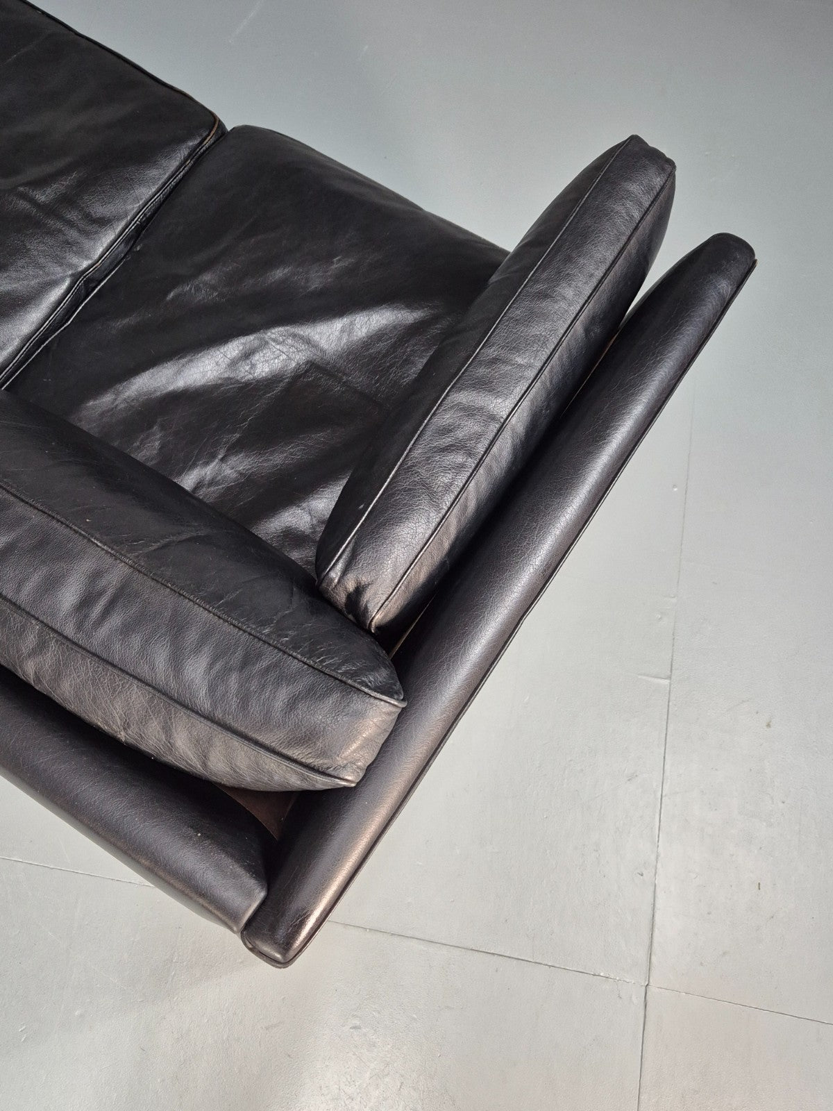 Mid Century Three Seater Sofa Vintage Danish Black Leather Retro EB10114 M3SS15