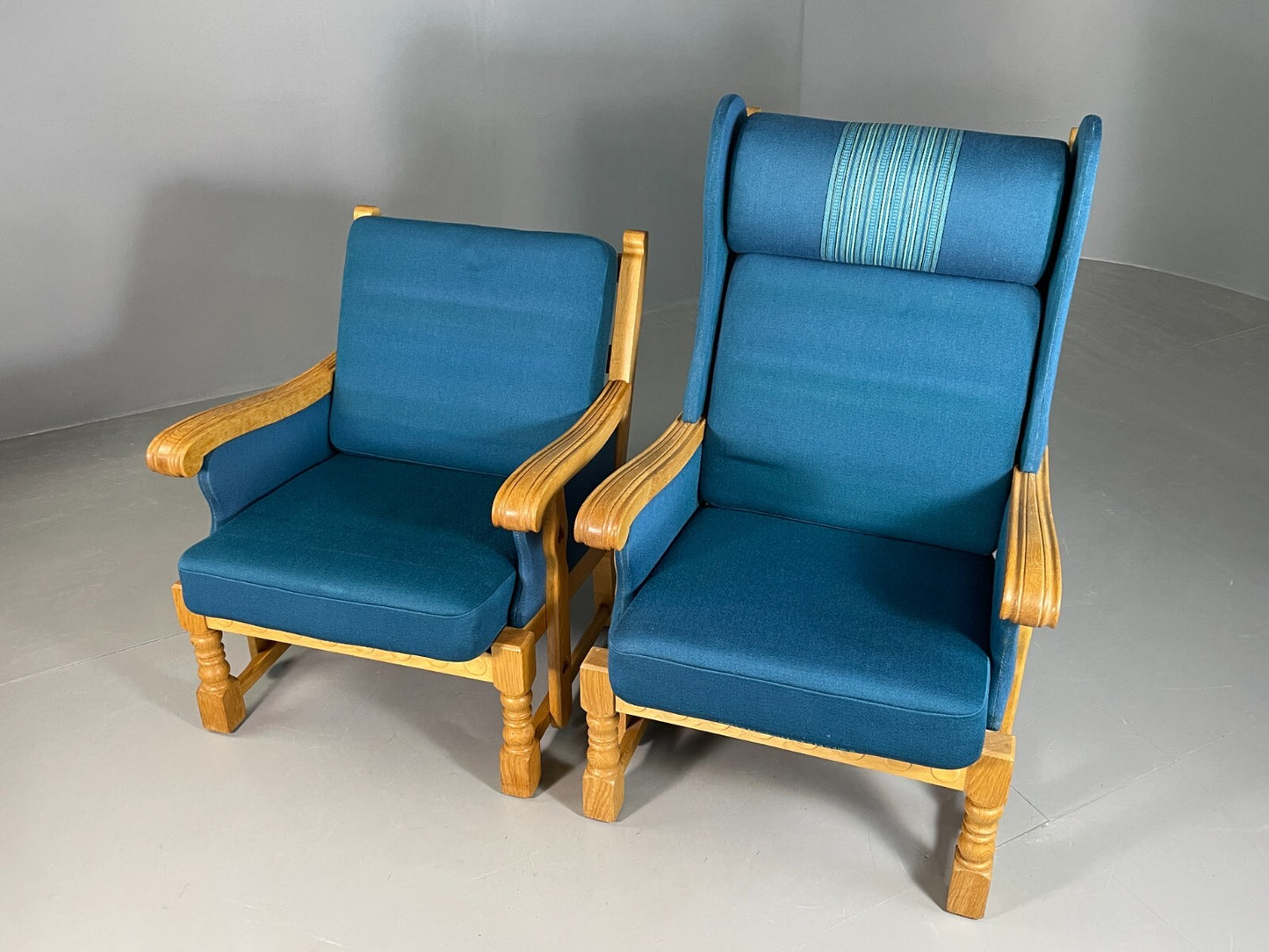 2 Vintage Danish Lounge Chairs Blue Oak Kjaernulf Retro EB6718 MNOR - UKDK FURNITURE