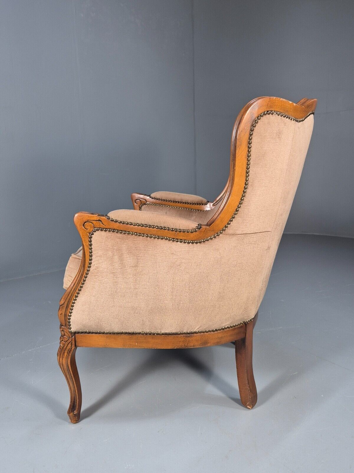 Vintage Danish Lounge Chair Beige Velour Beech Antique French Style EB8926 VCLO - UKDK FURNITURE