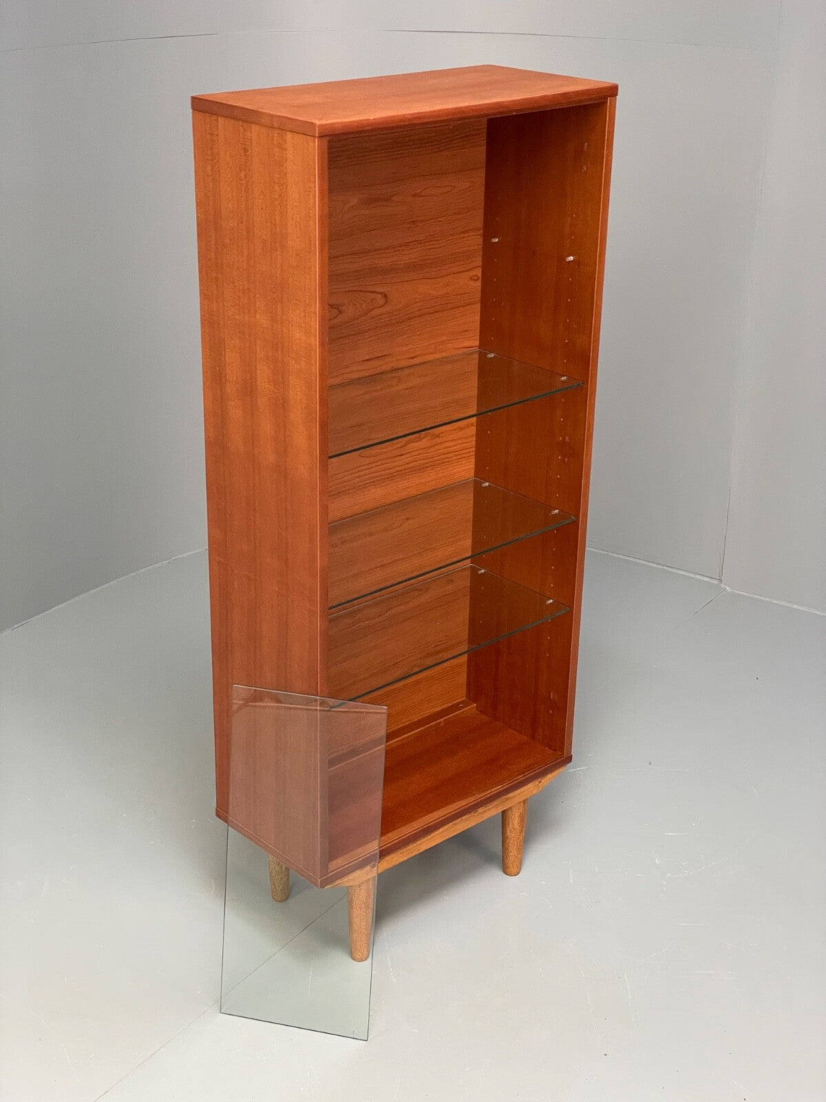 Vintage Cherrywood Bookcase Beaver & Tapley Glass Shelving Retro EB9758 MWOO - UKDK FURNITURE