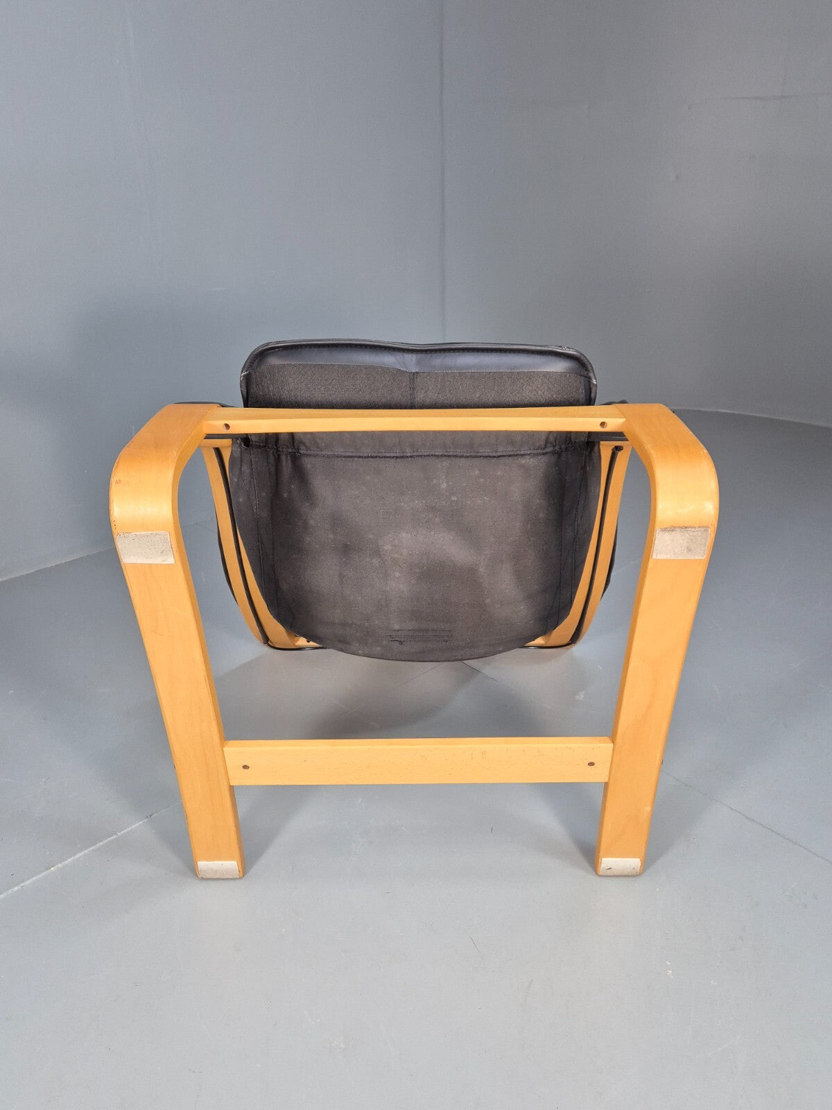 Vintage Black Leather Armchair Blonde Bentwood 1980s Danish MCM EB9256 MBEN12