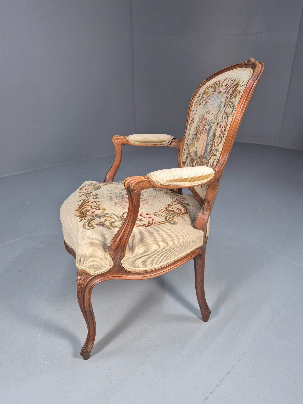 Antique Danish Lounge Chair Embroidered Lovers Tapestry French Style EB9637 VCAR - UKDK FURNITURE