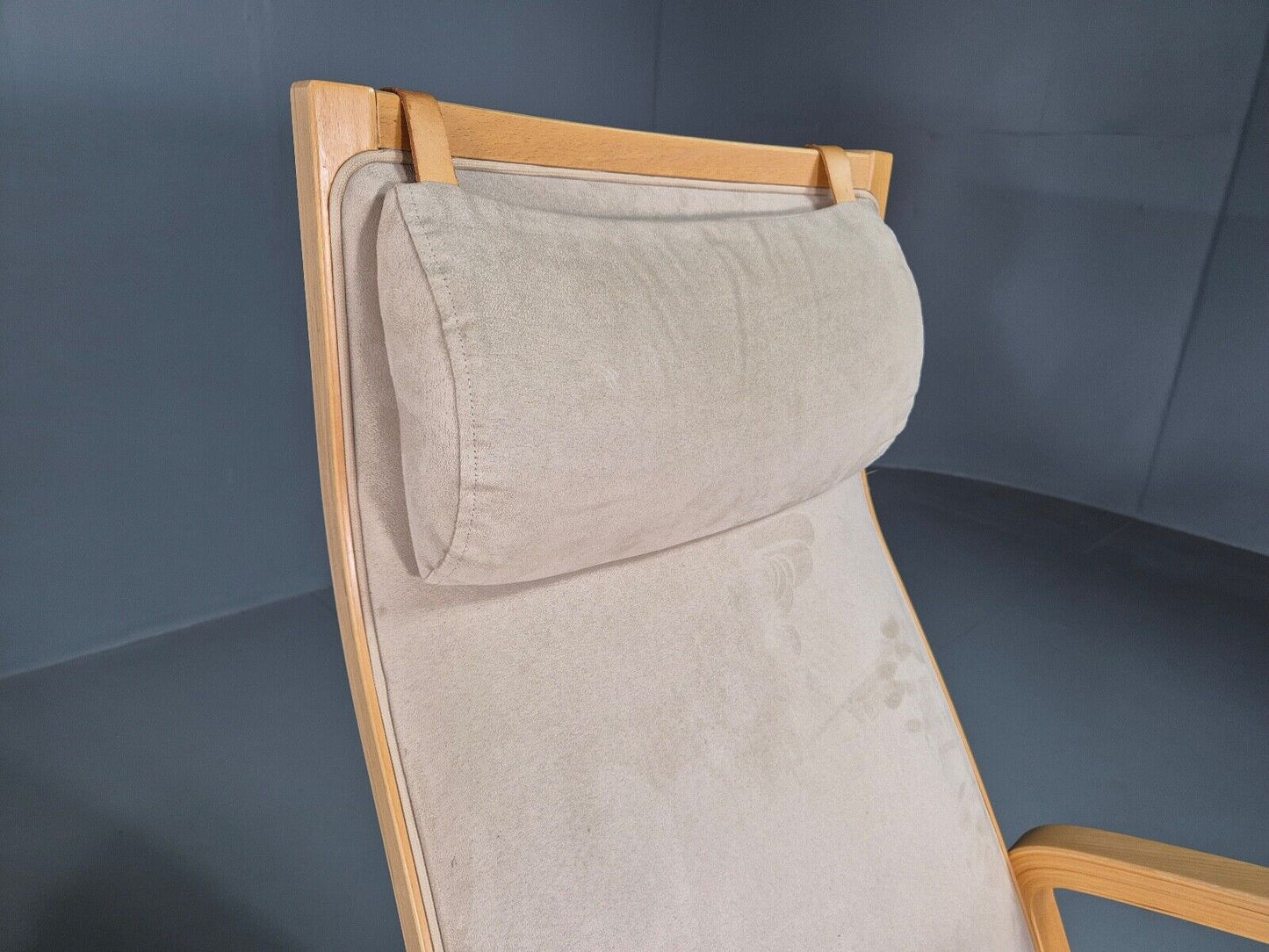 Vintage Danish Lounge Chair Footstool Faux Suede Bentwood MCM Retro EB7397 MNOR - UKDK FURNITURE